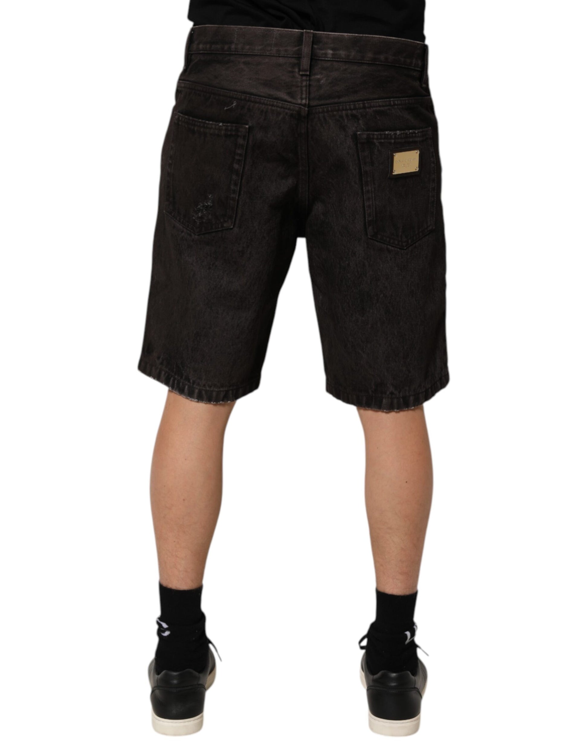 Short en jean bermuda Dolce & Gabbana en coton noir déchiré pour homme