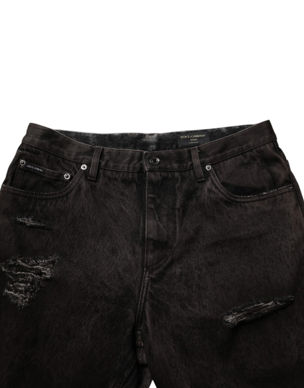 Short en jean bermuda Dolce & Gabbana en coton noir déchiré pour homme