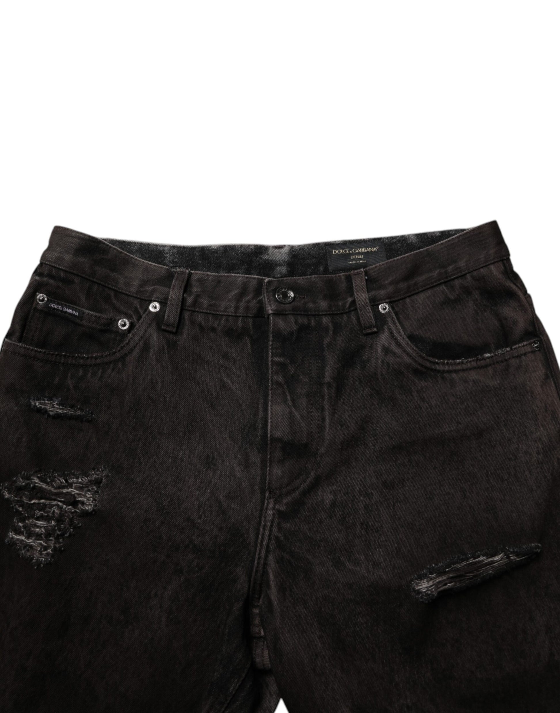 Short en jean bermuda Dolce & Gabbana en coton noir déchiré pour homme