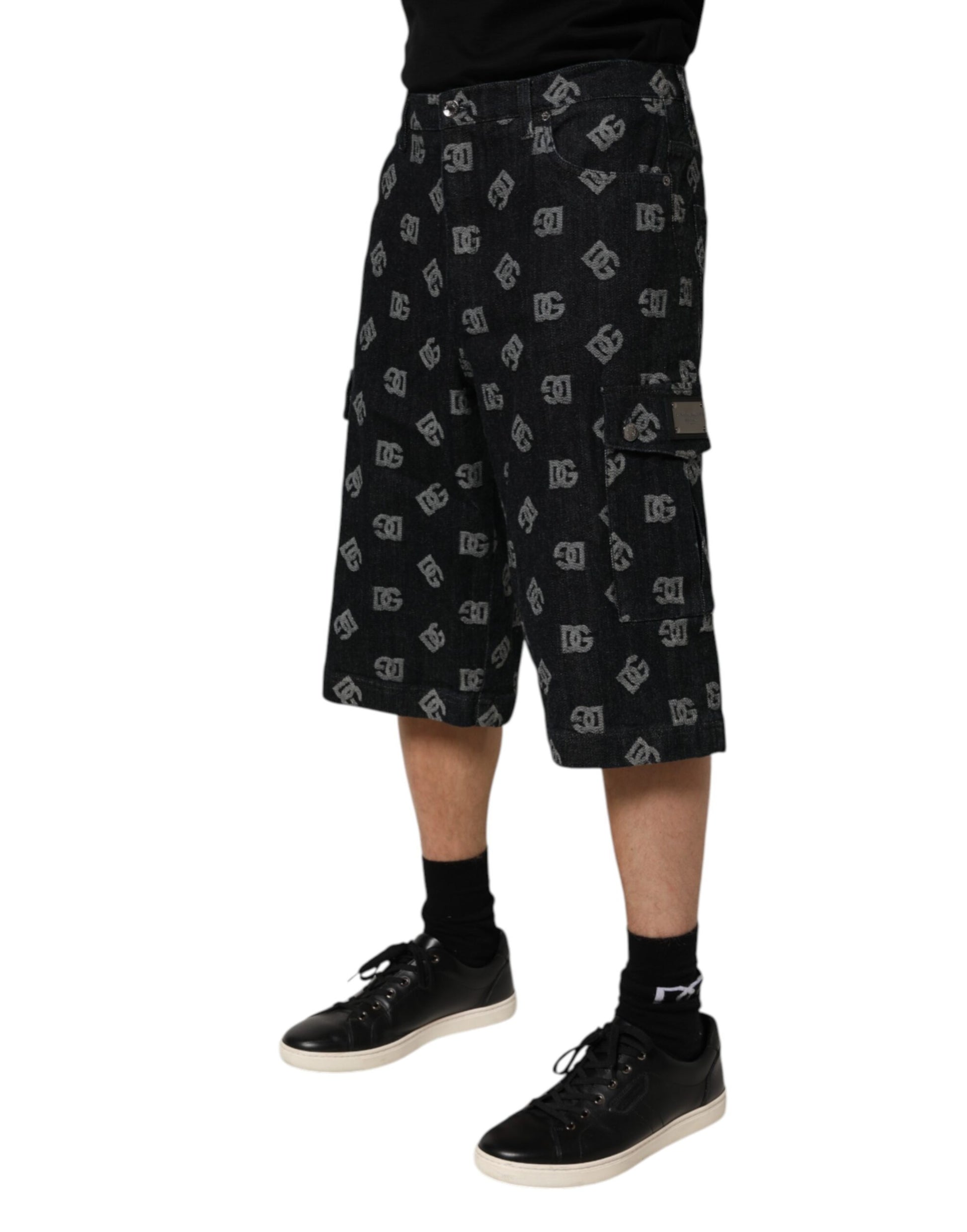 Short cargo bermuda homme Dolce & Gabbana en jean monogrammé noir