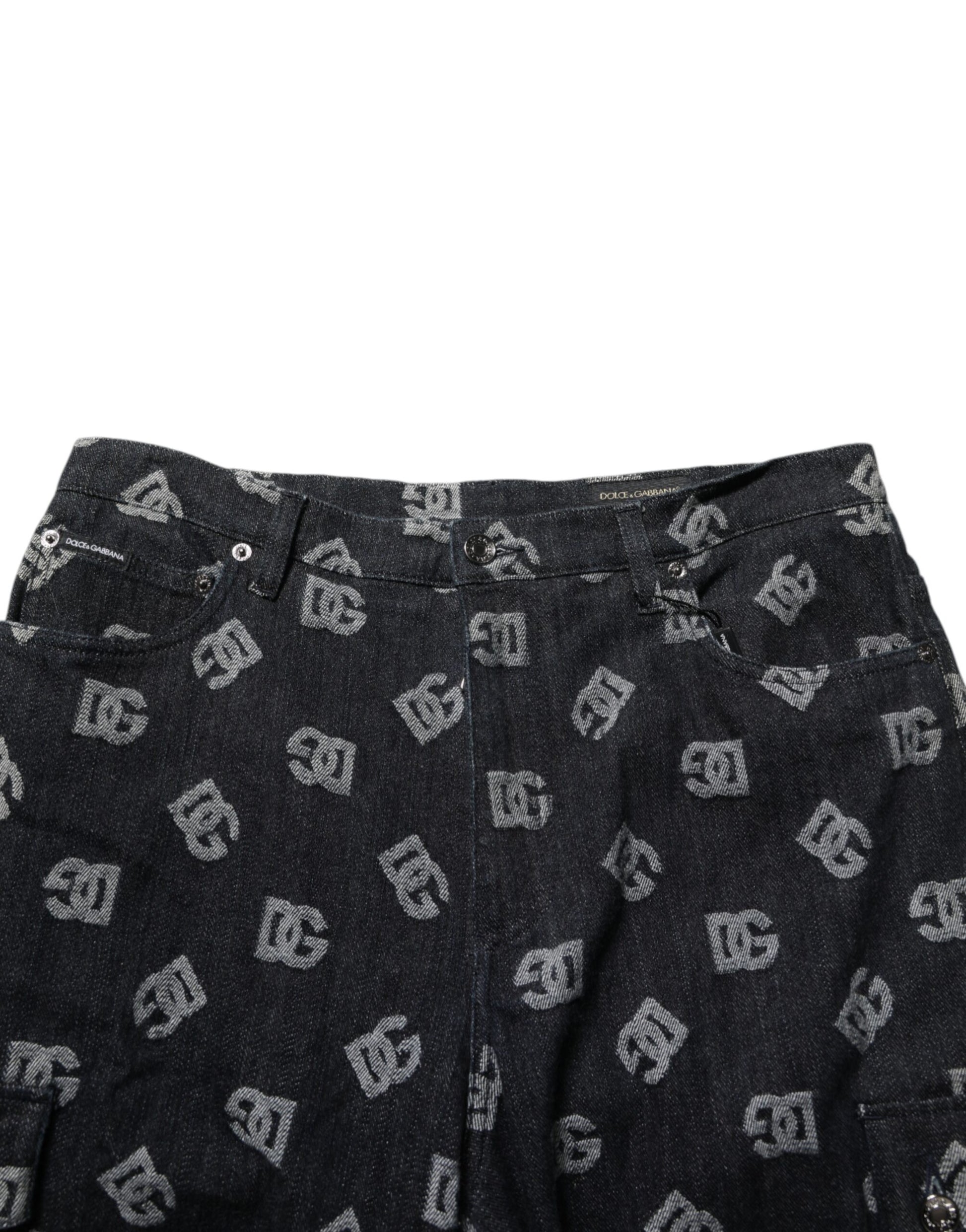 Short cargo bermuda homme Dolce & Gabbana en jean monogrammé noir