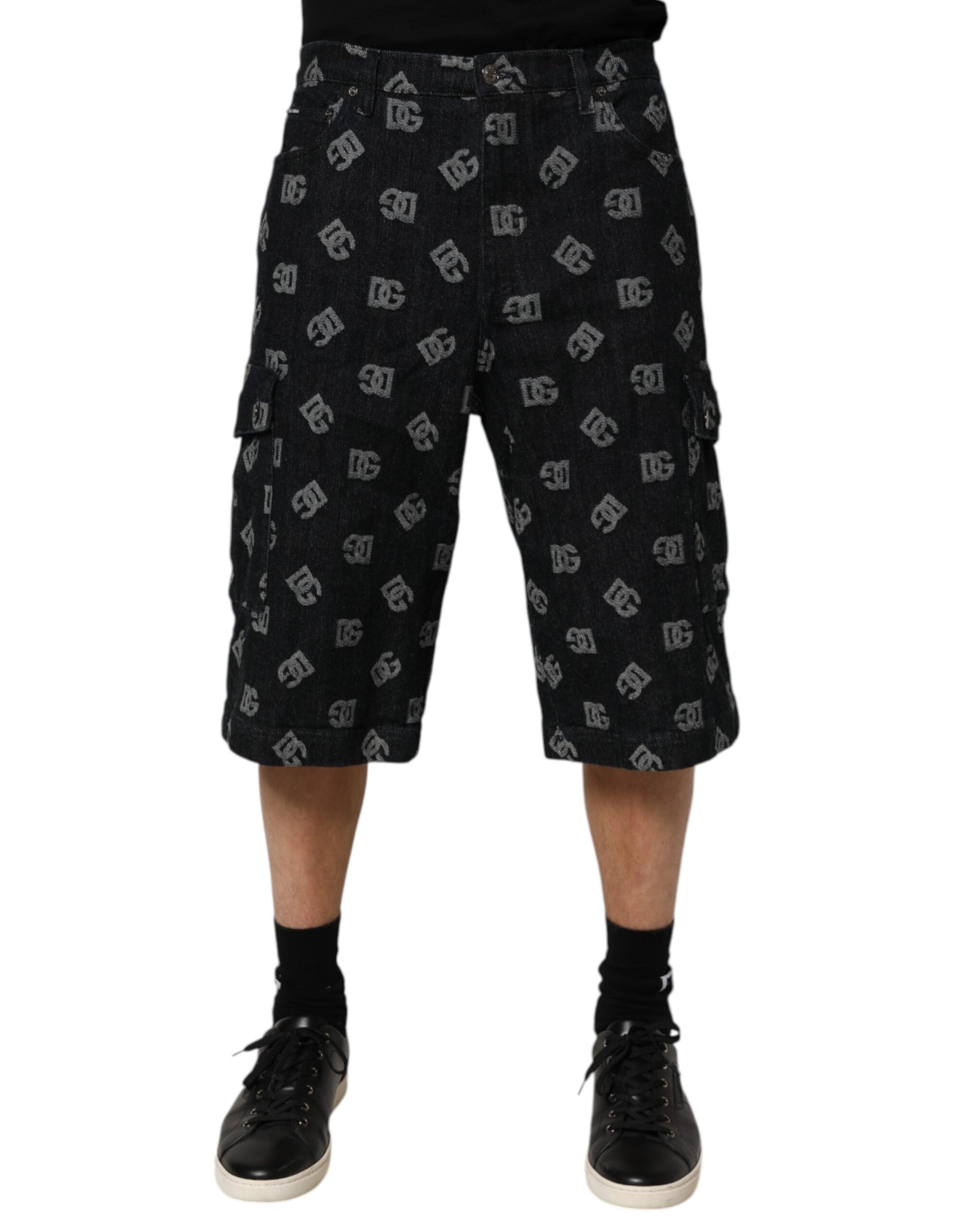 Short cargo bermuda homme Dolce & Gabbana en jean monogrammé noir