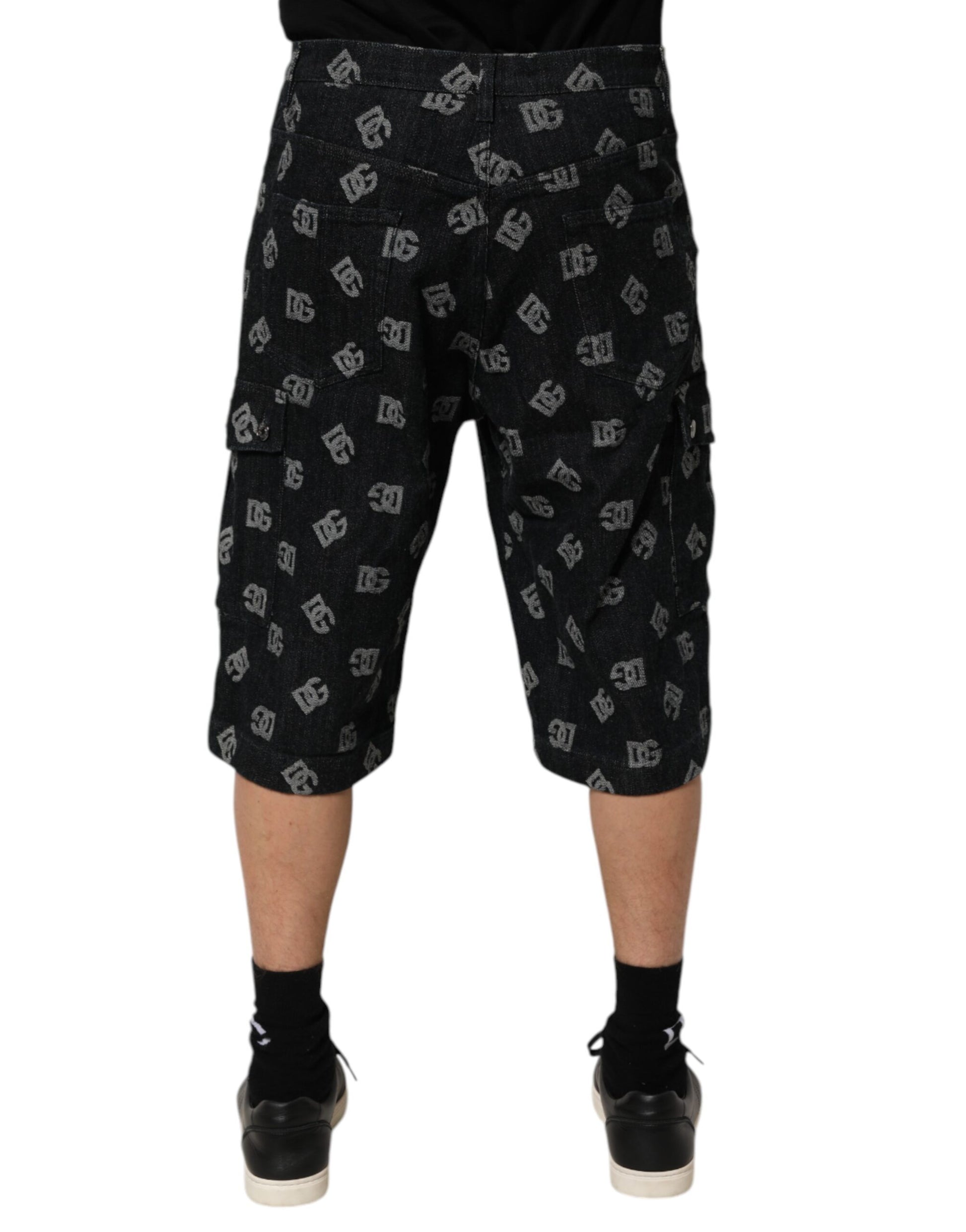 Short cargo bermuda homme Dolce & Gabbana en jean monogrammé noir