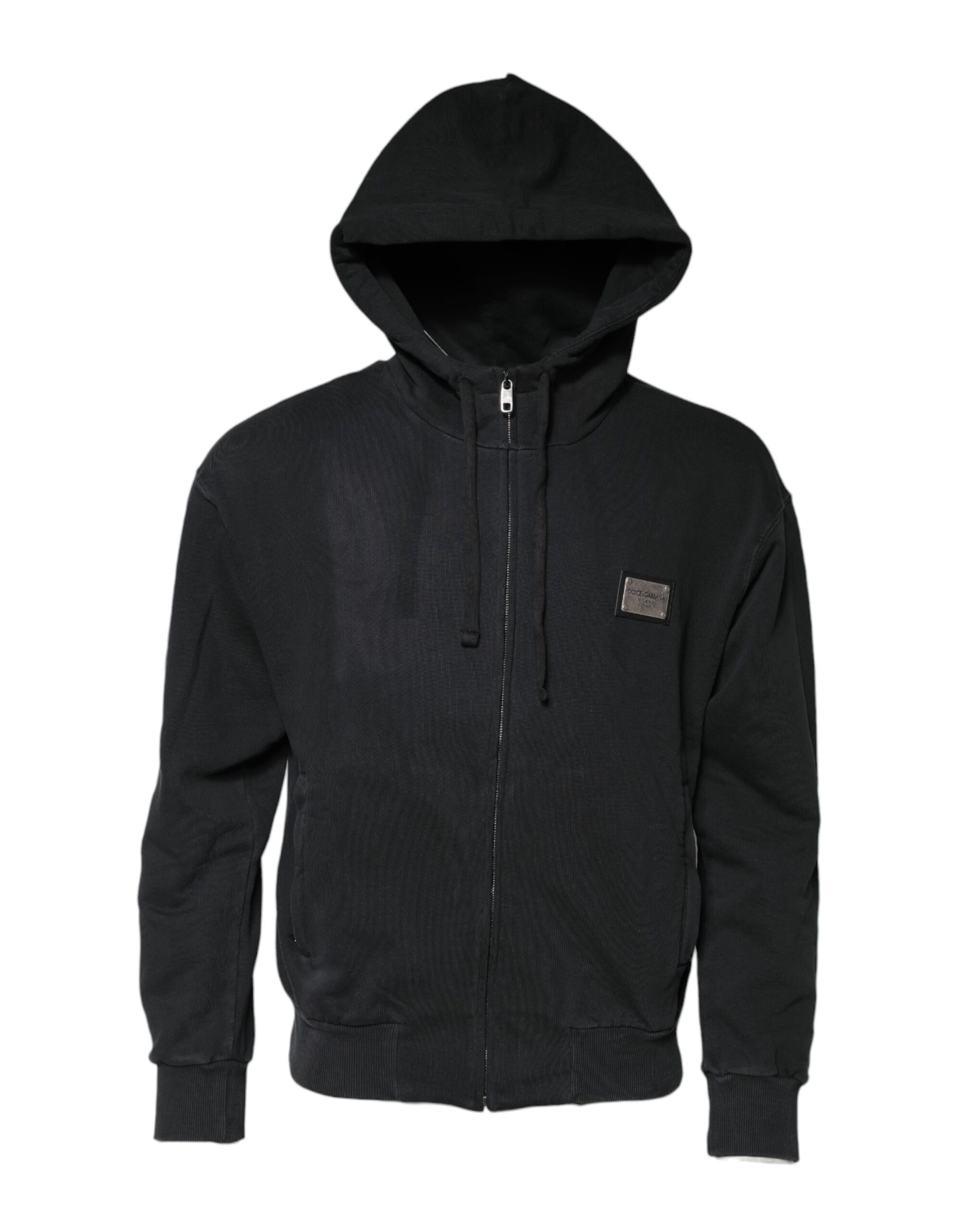 Dolce & Gabbana Black Logo FullZip Hooded Sweatshirt Sweater