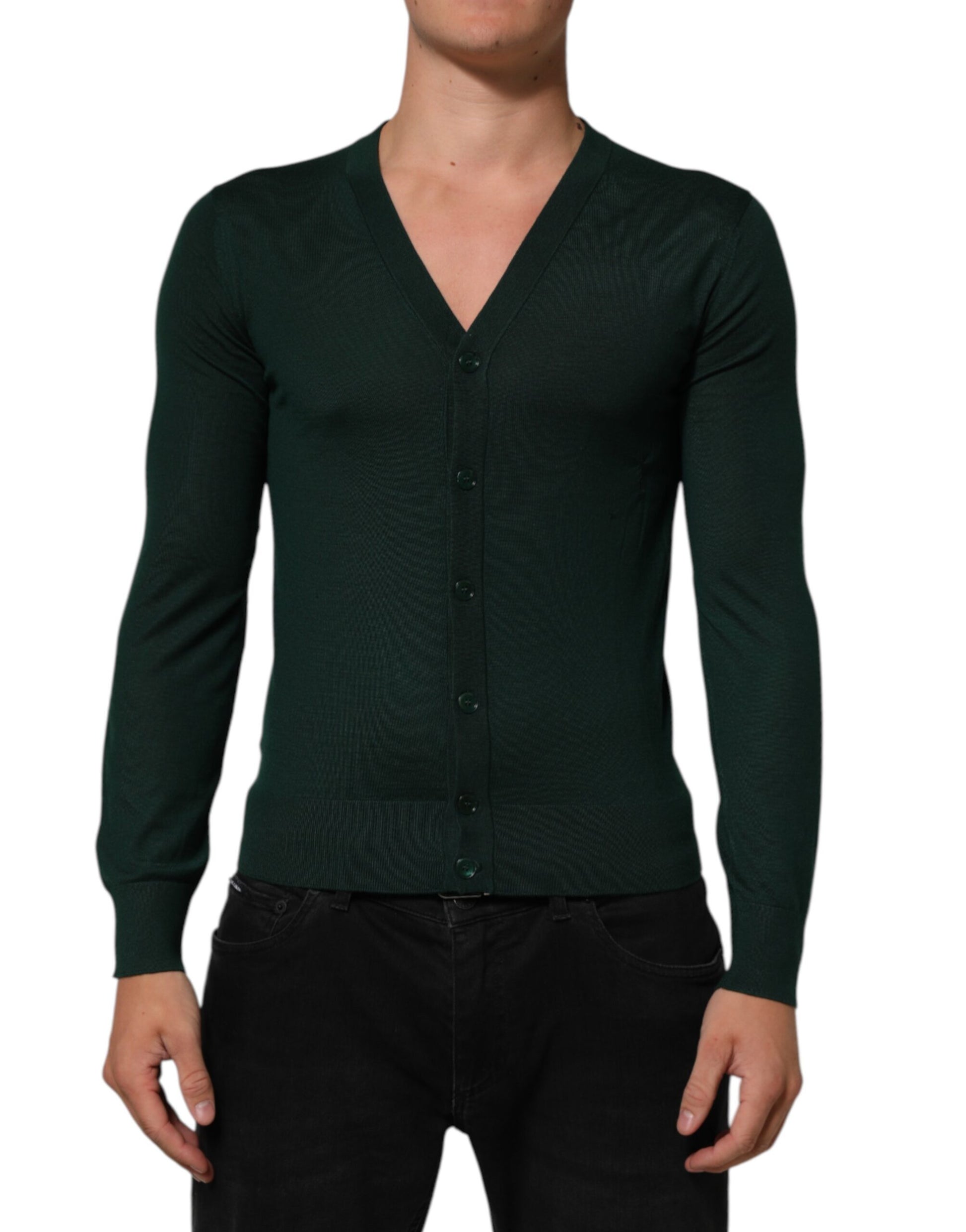 Gilet en maille Dolce & Gabbana vert foncé à boutons pour homme