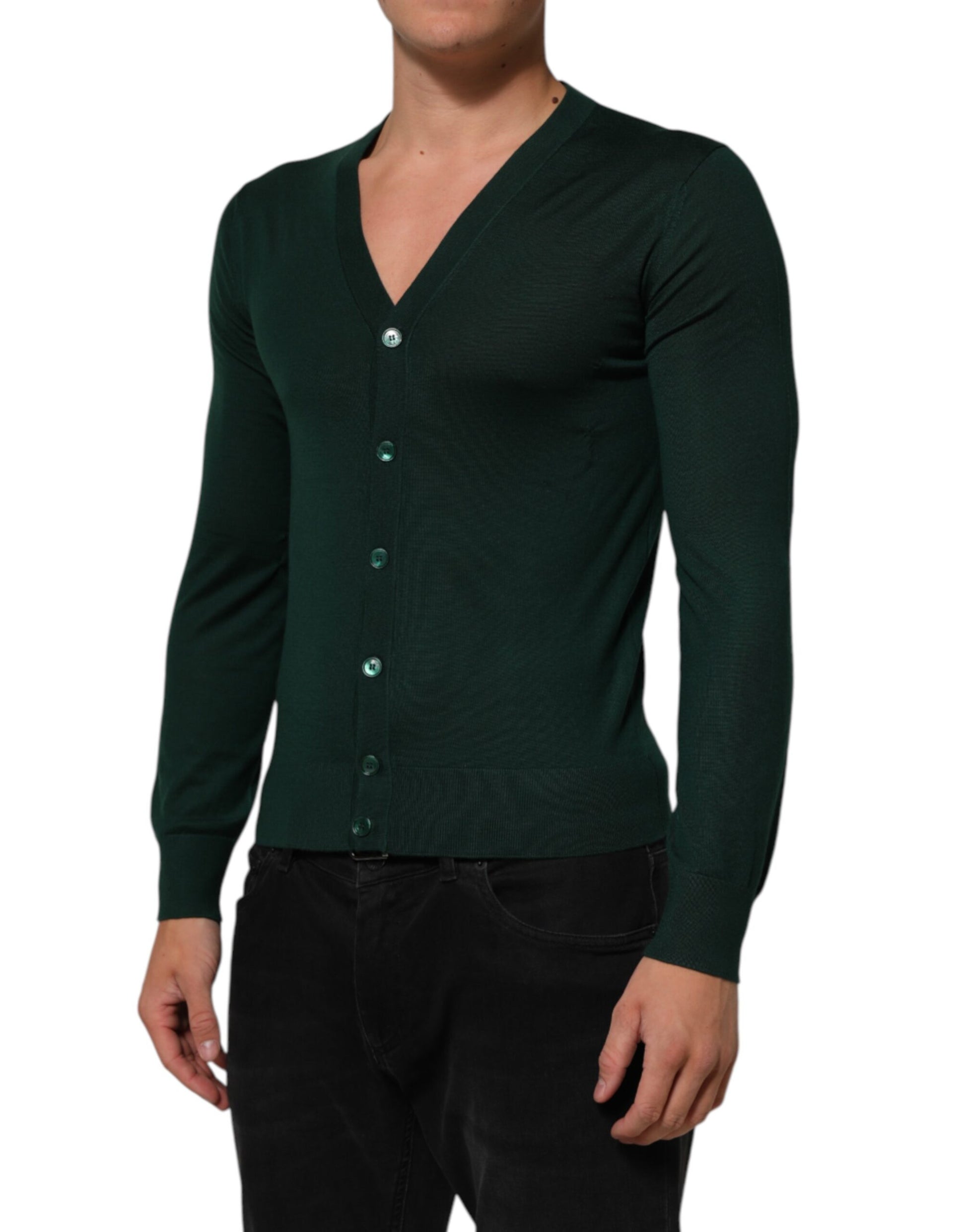 Gilet en maille Dolce & Gabbana vert foncé à boutons pour homme