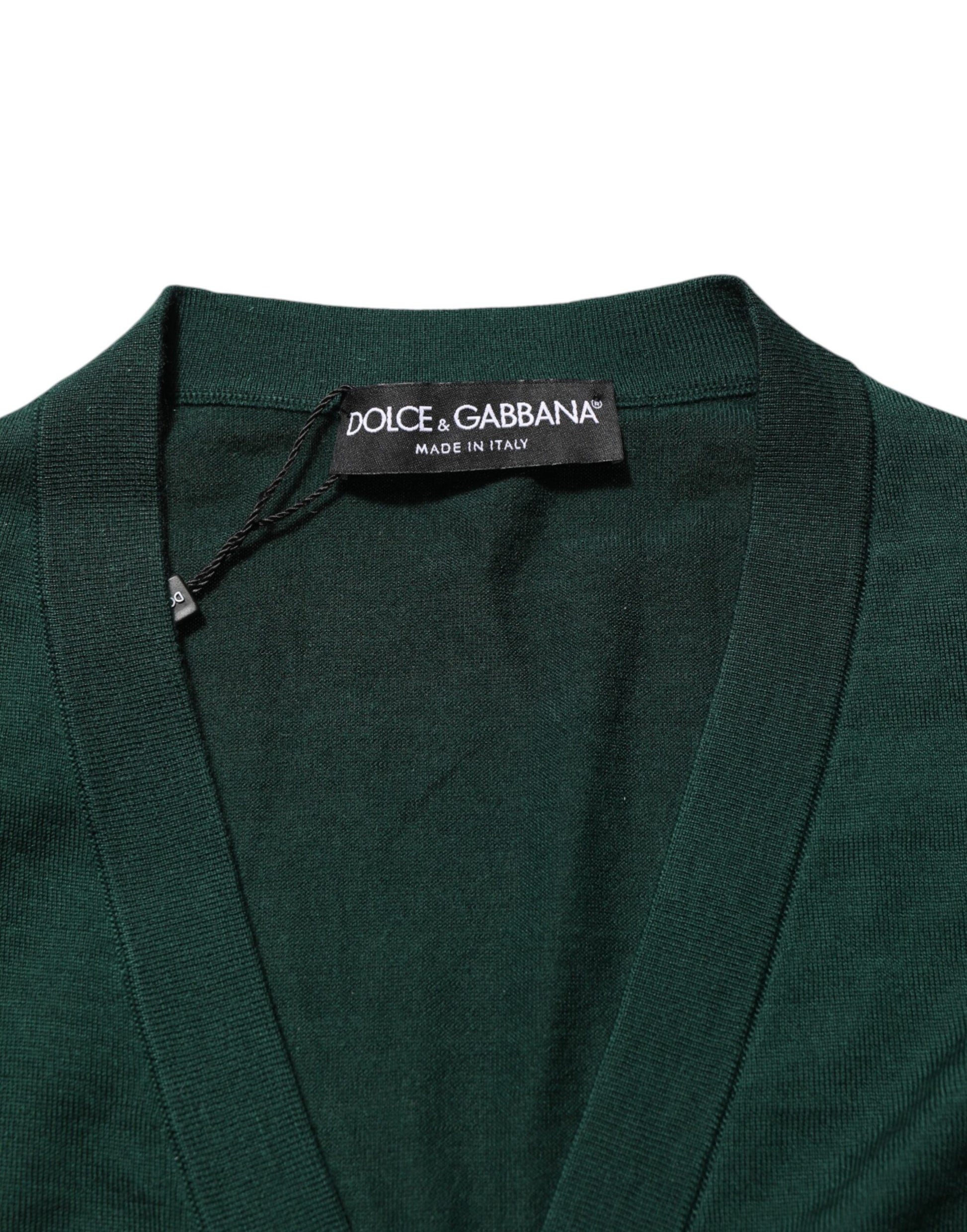 Gilet en maille Dolce & Gabbana vert foncé à boutons pour homme