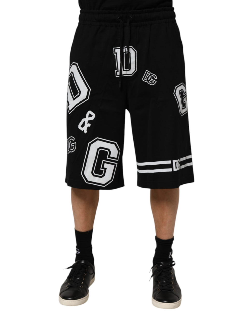 Short Bermuda décontracté en coton avec logo noir Dolce & Gabbana