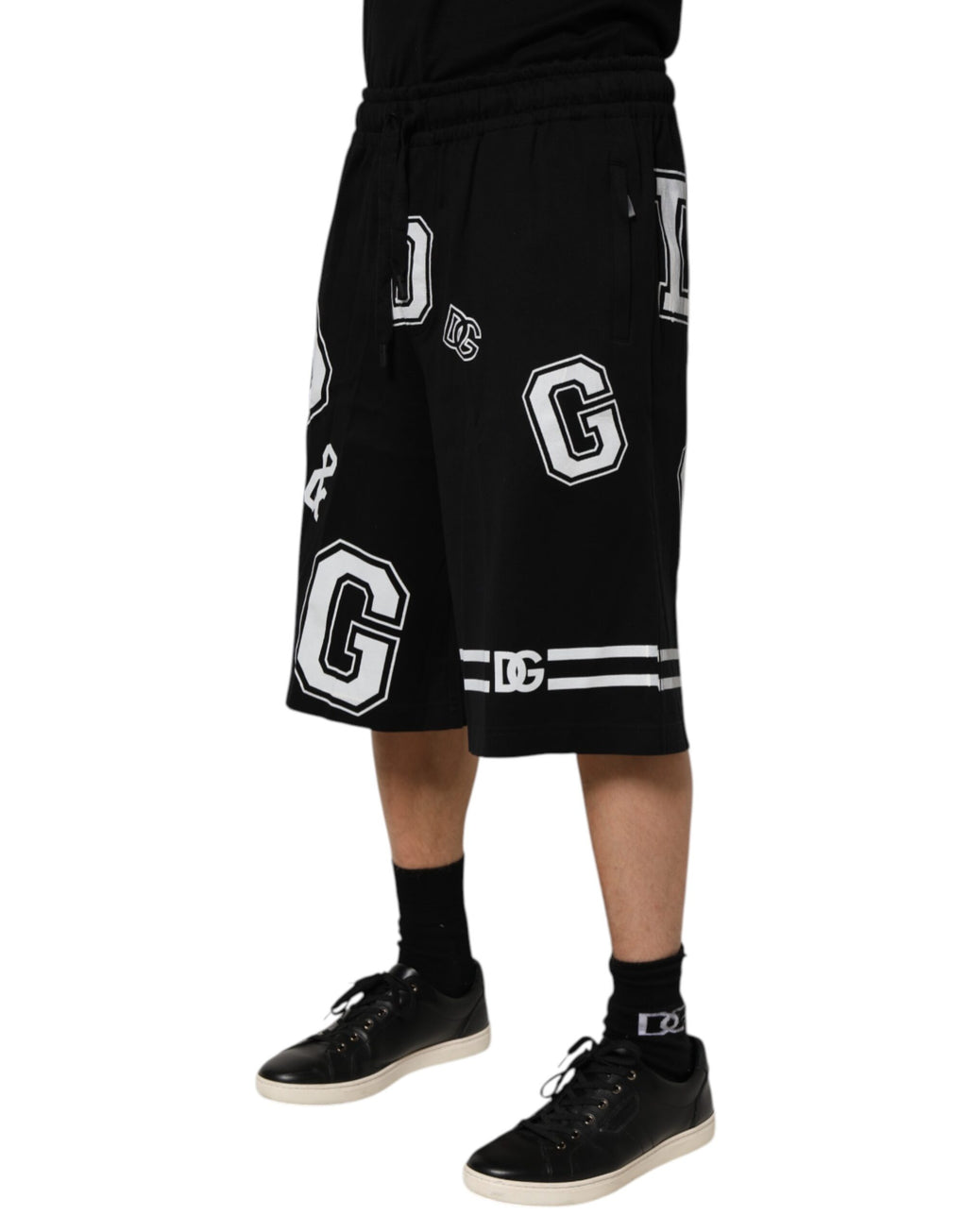 Short Bermuda décontracté en coton avec logo noir Dolce & Gabbana
