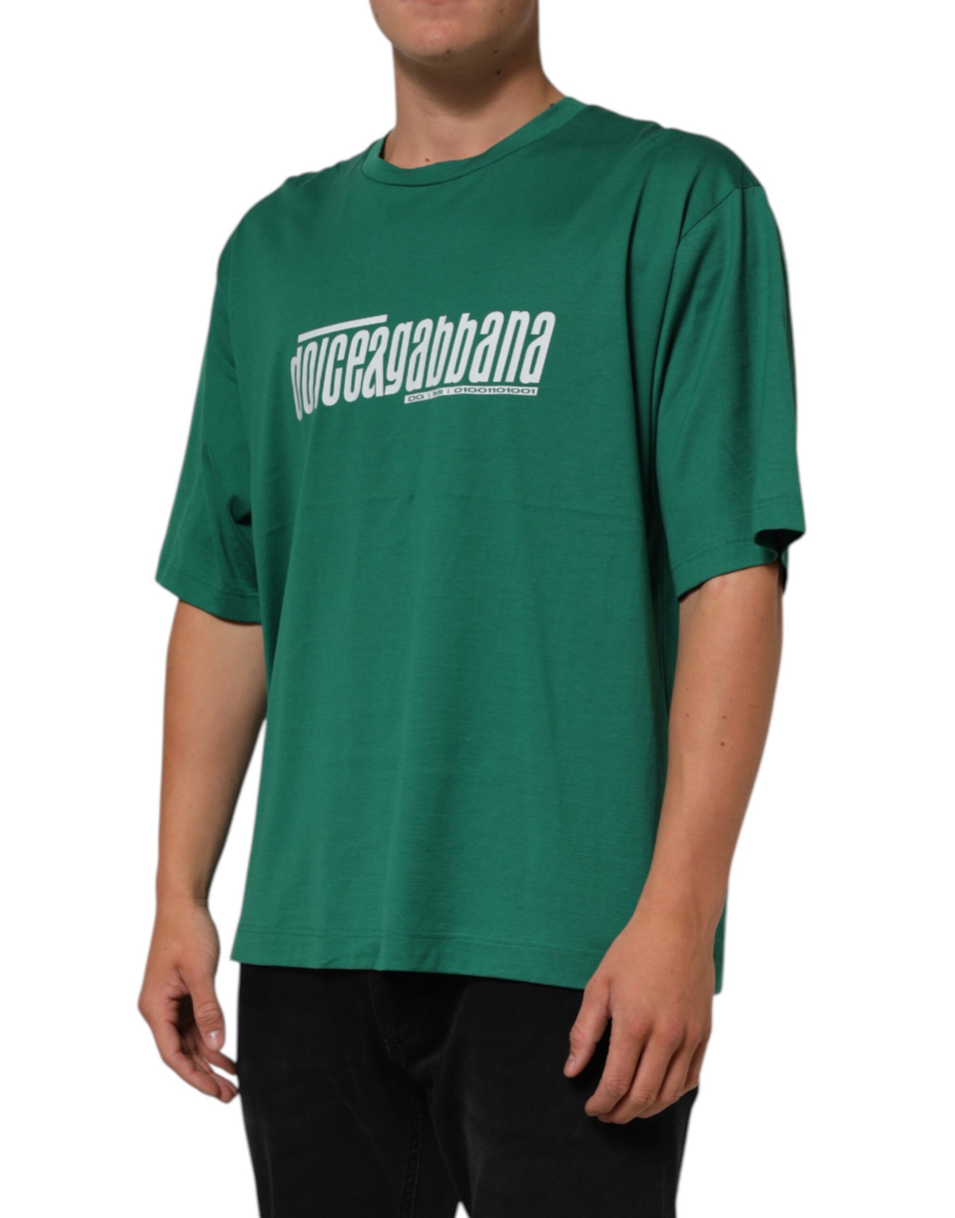 T-shirt vert Dolce & Gabbana en coton à col rond et imprimé graphique du logo