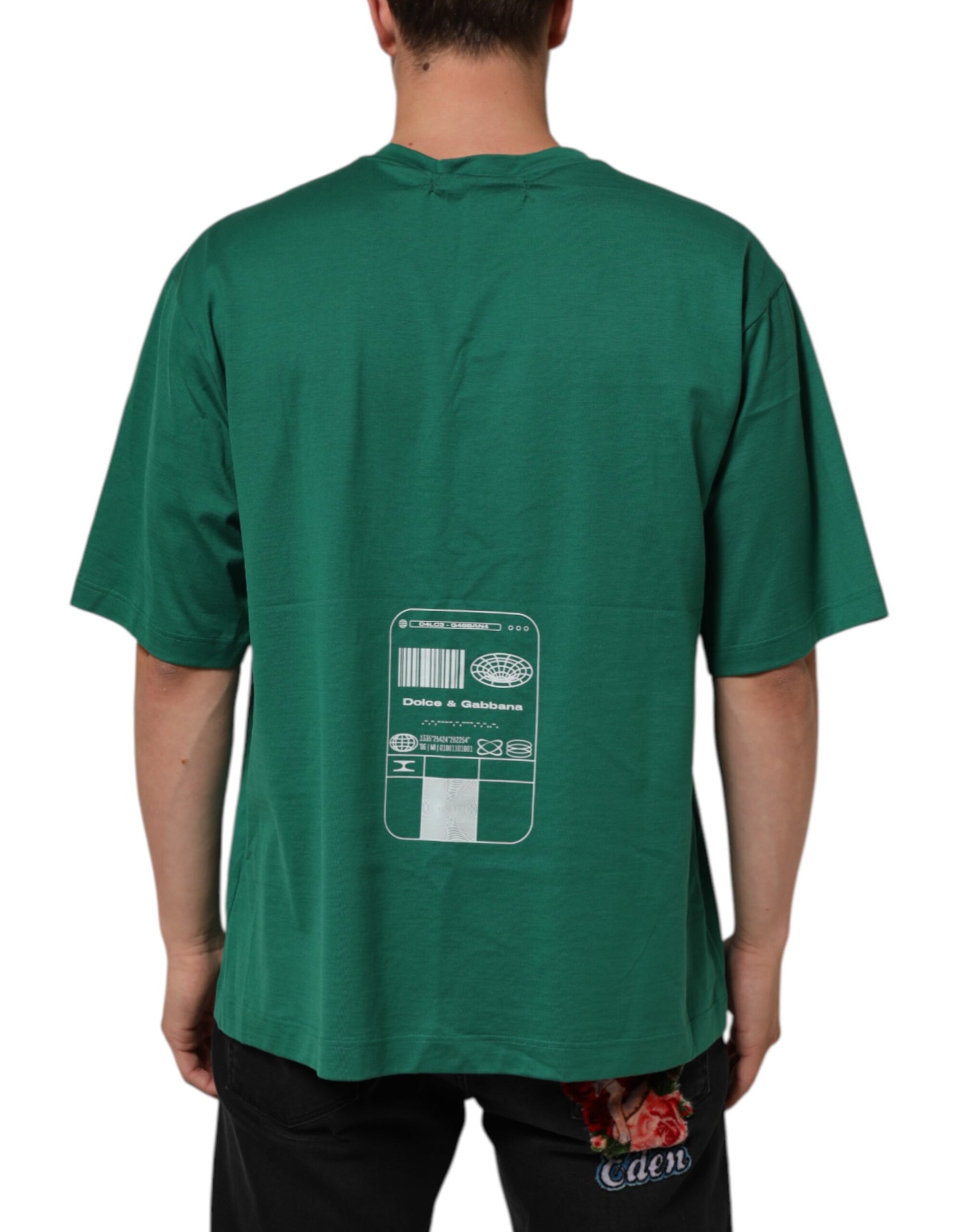 T-shirt vert Dolce & Gabbana en coton à col rond et imprimé graphique du logo
