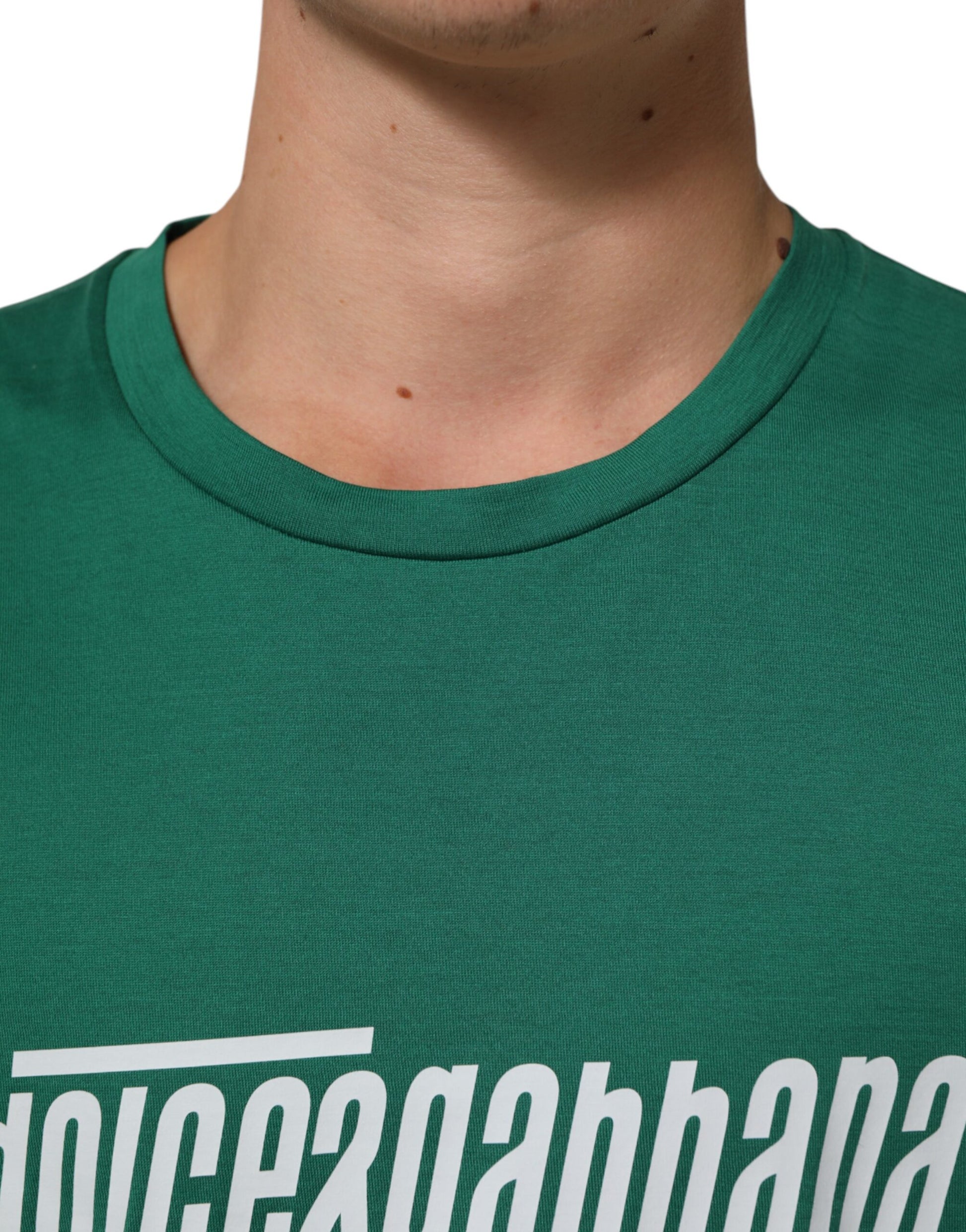 T-shirt vert Dolce & Gabbana en coton à col rond et imprimé graphique du logo
