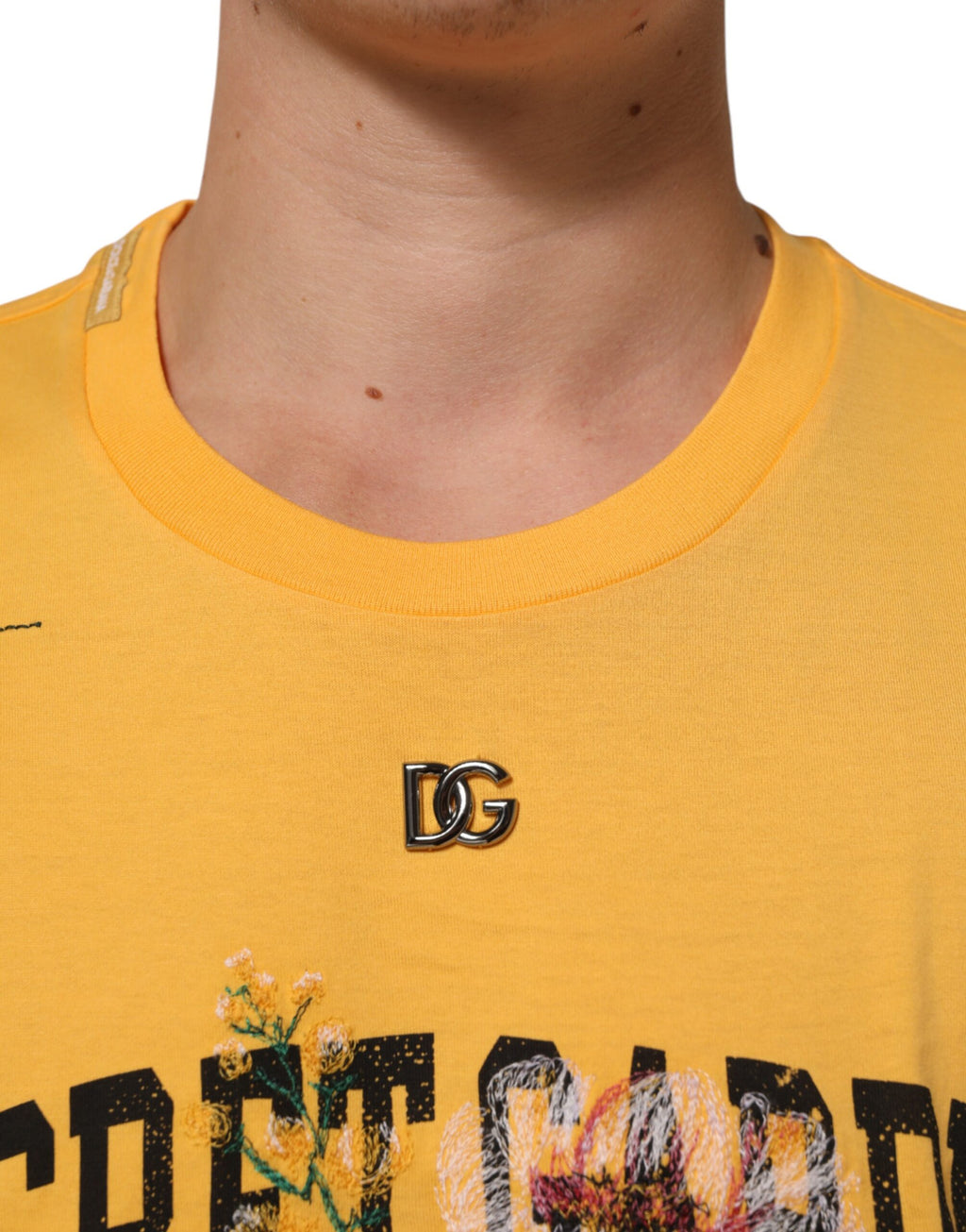 T-shirt Dolce & Gabbana en coton à col rond fleuri imprimé Secret Garden jaune