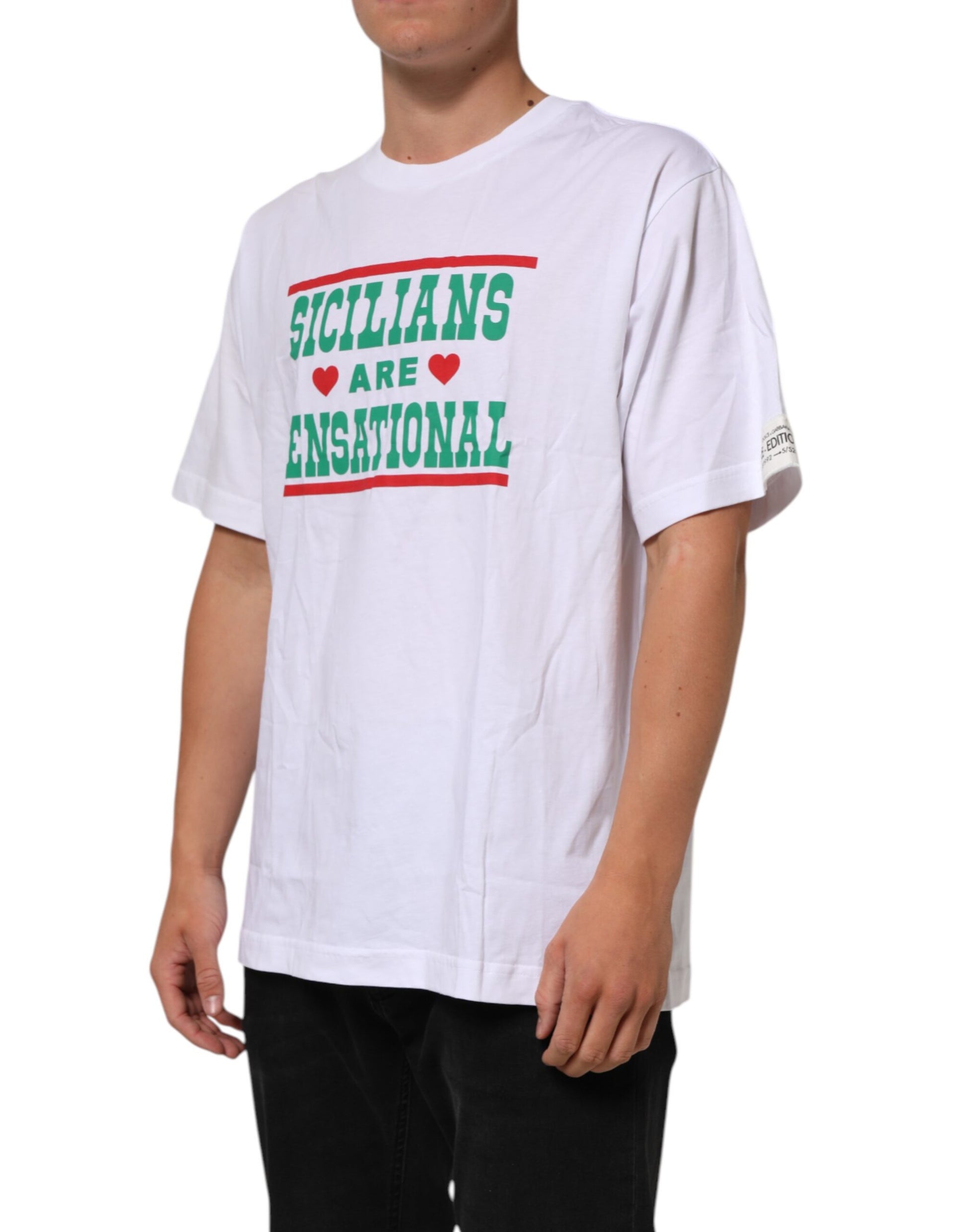 T-shirt Dolce & Gabbana en coton blanc à col rond et imprimé graphique