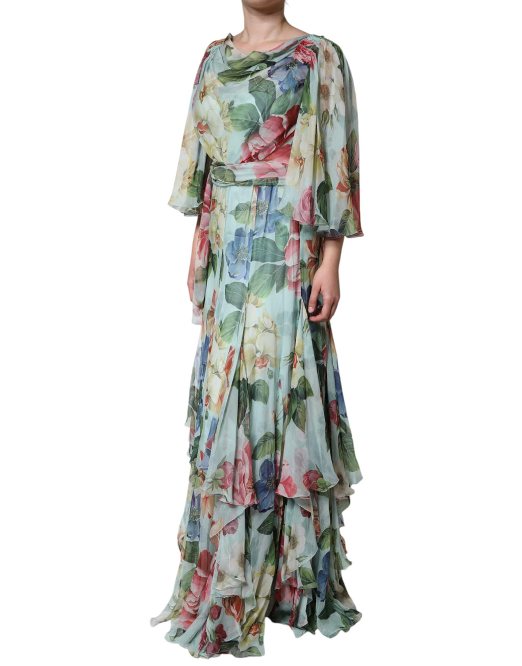 Robe longue maxi étagée Dolce & Gabbana à imprimé floral bleu