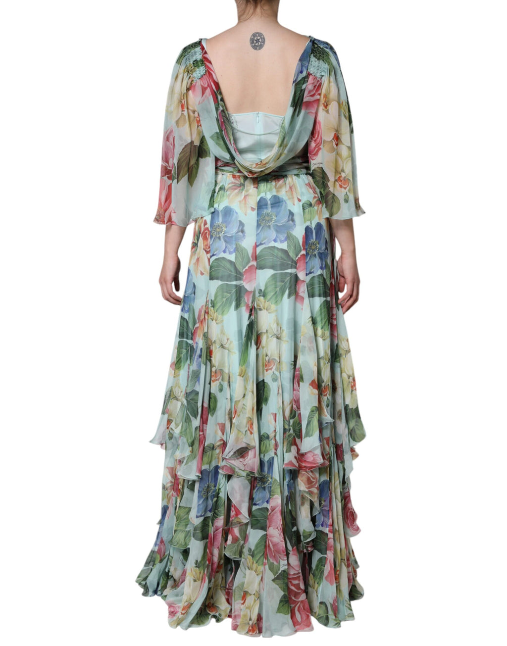 Robe longue maxi étagée Dolce & Gabbana à imprimé floral bleu