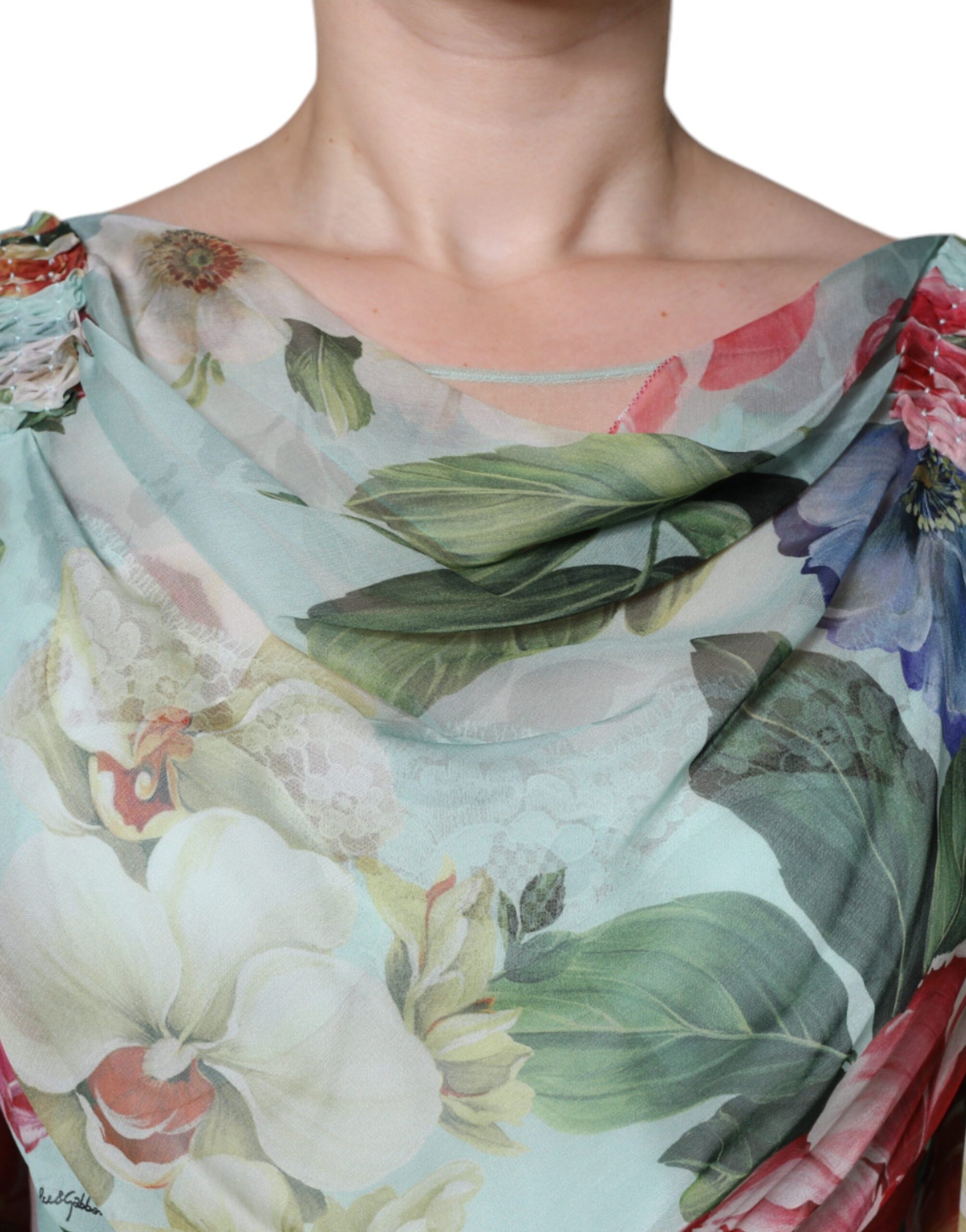 Robe longue maxi étagée Dolce & Gabbana à imprimé floral bleu