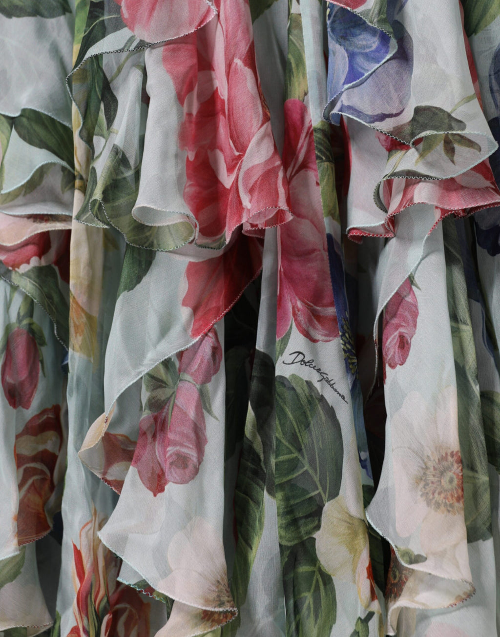 Robe longue maxi étagée Dolce & Gabbana à imprimé floral bleu
