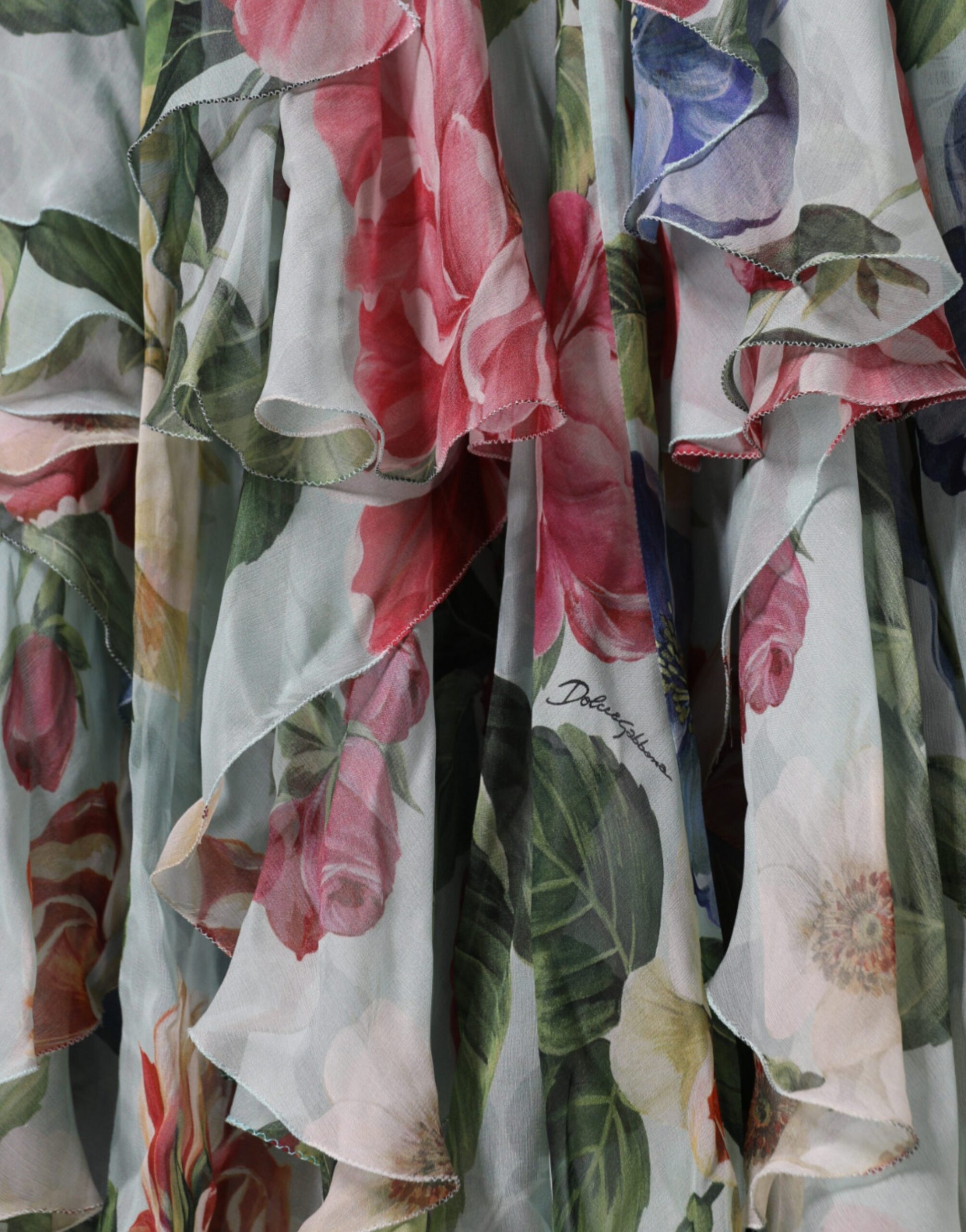 Robe longue maxi étagée Dolce & Gabbana à imprimé floral bleu