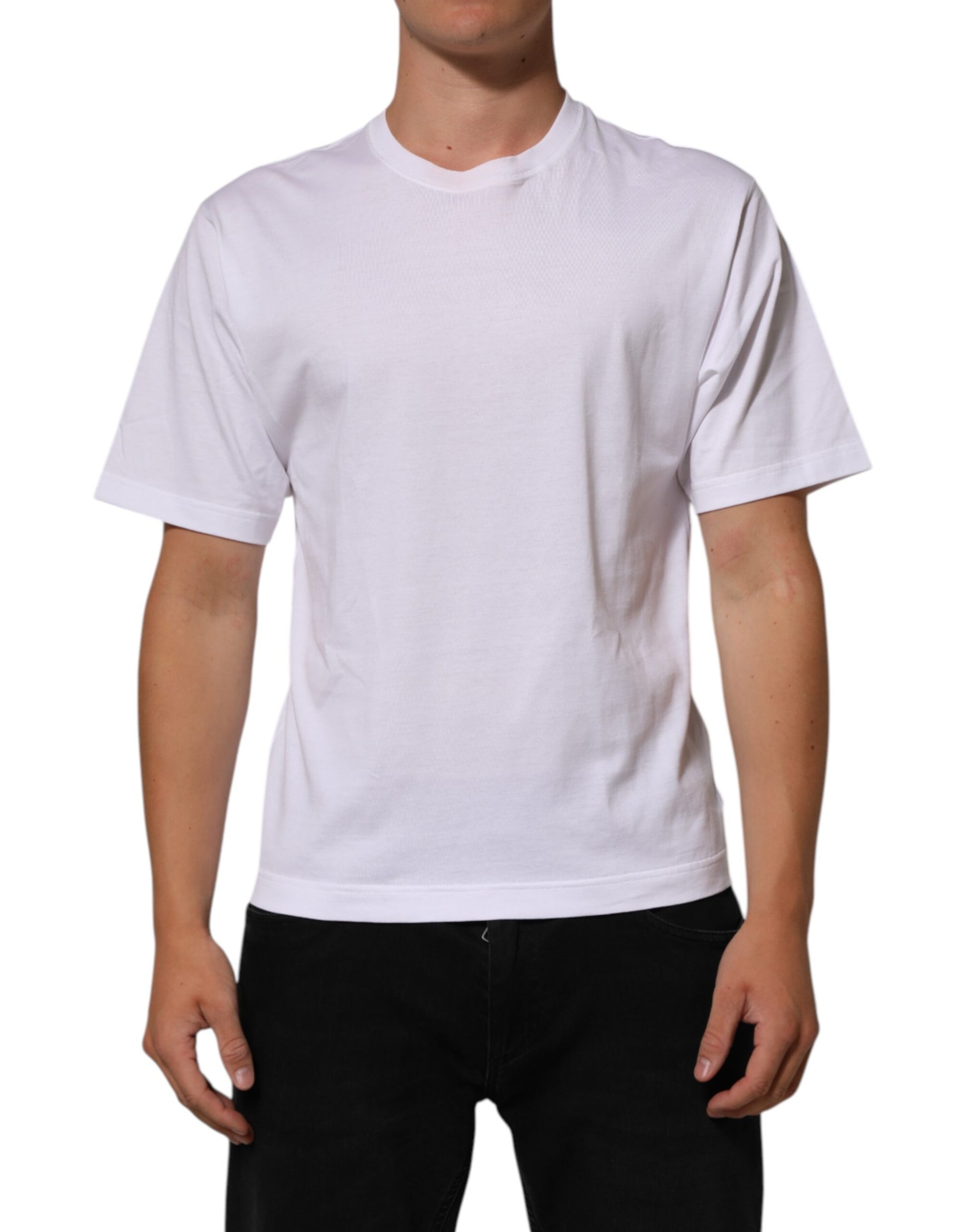 T-shirt en Coton Blanc Imprimé Ange à Col Rond pour Homme Dolce & Gabbana
