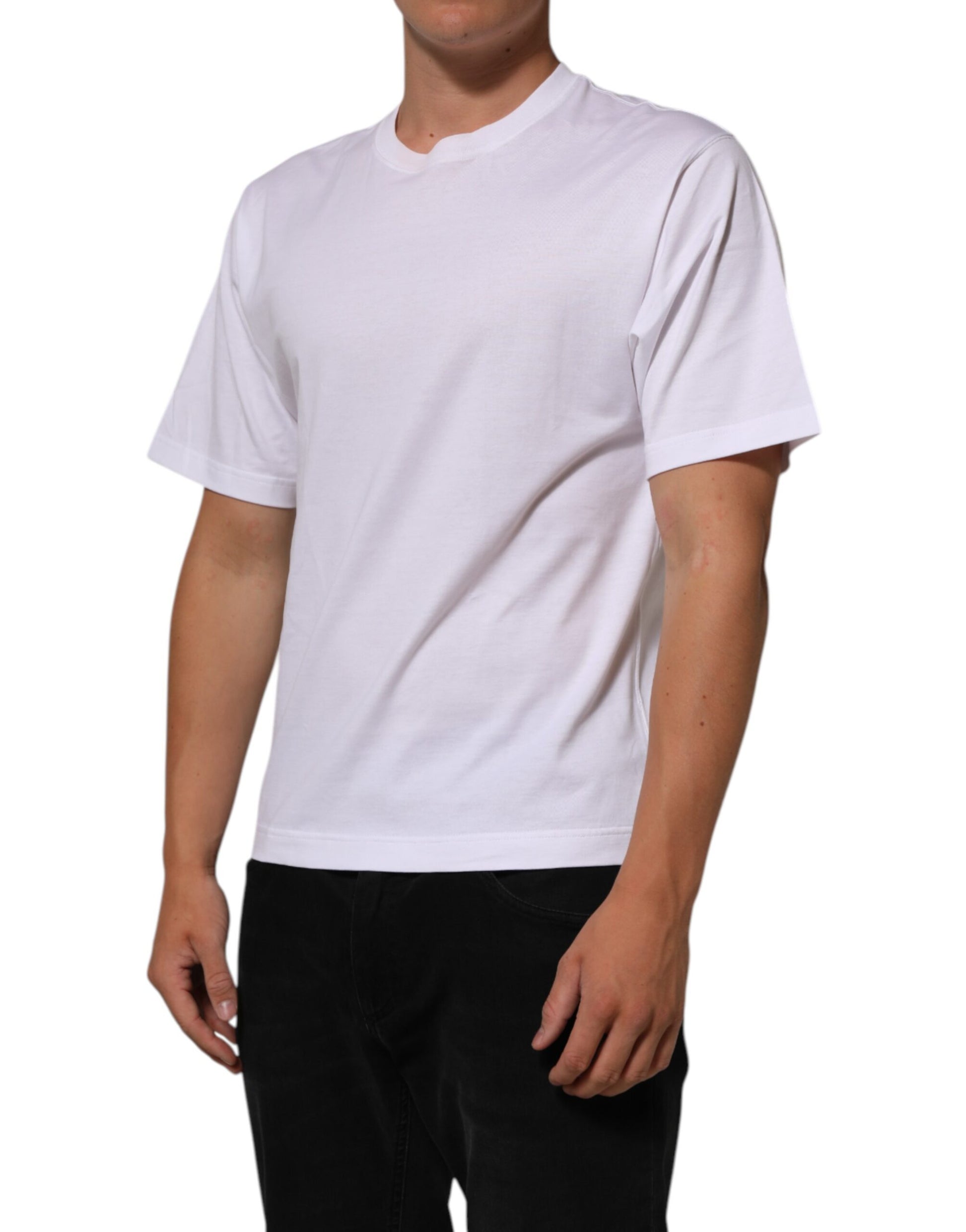T-shirt en Coton Blanc Imprimé Ange à Col Rond pour Homme Dolce & Gabbana