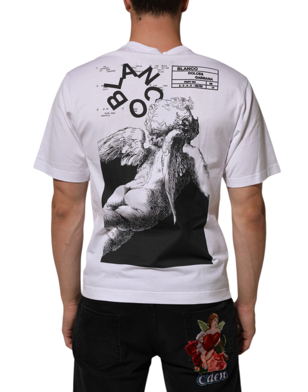T-shirt en Coton Blanc Imprimé Ange à Col Rond pour Homme Dolce & Gabbana