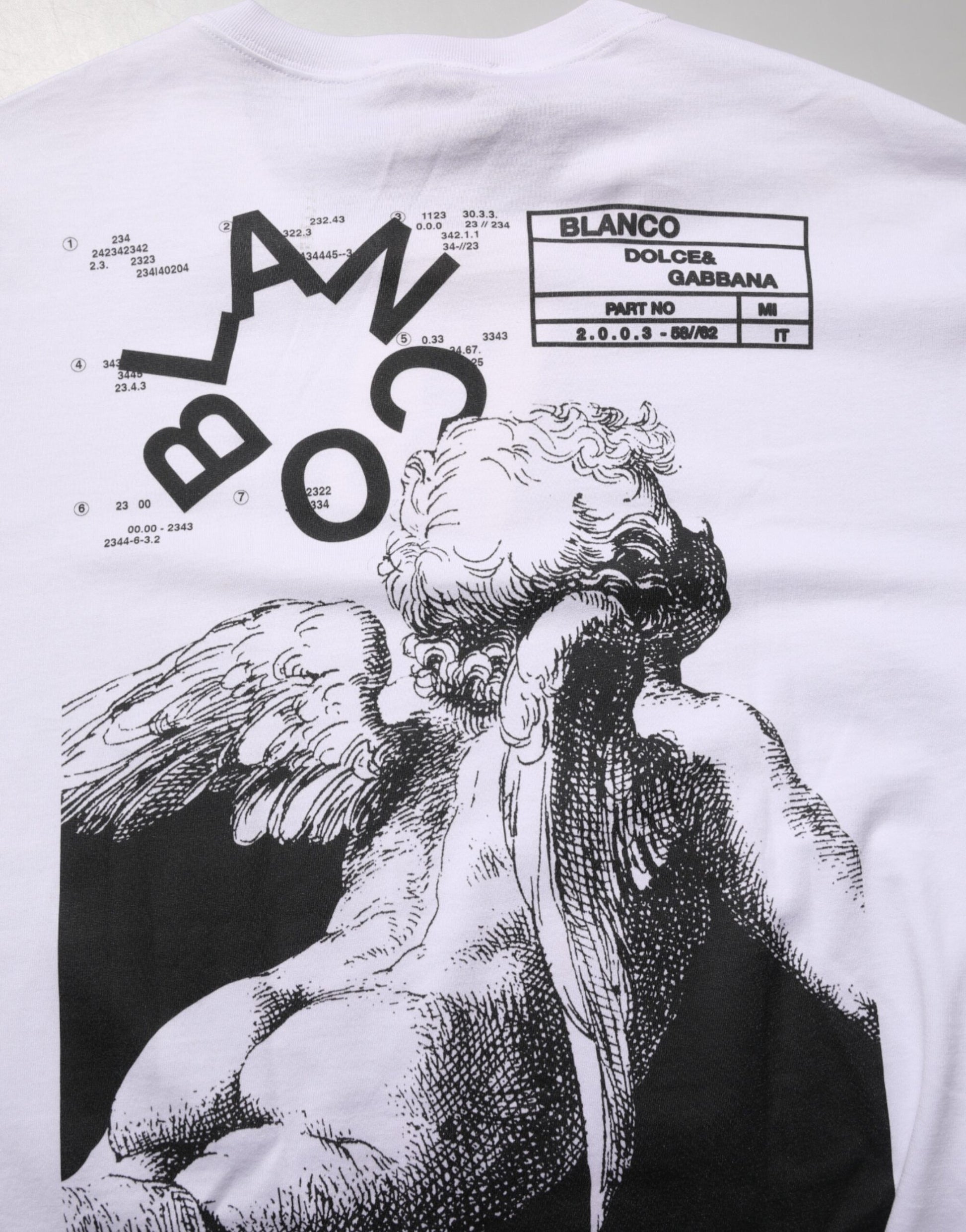 T-shirt en Coton Blanc Imprimé Ange à Col Rond pour Homme Dolce & Gabbana