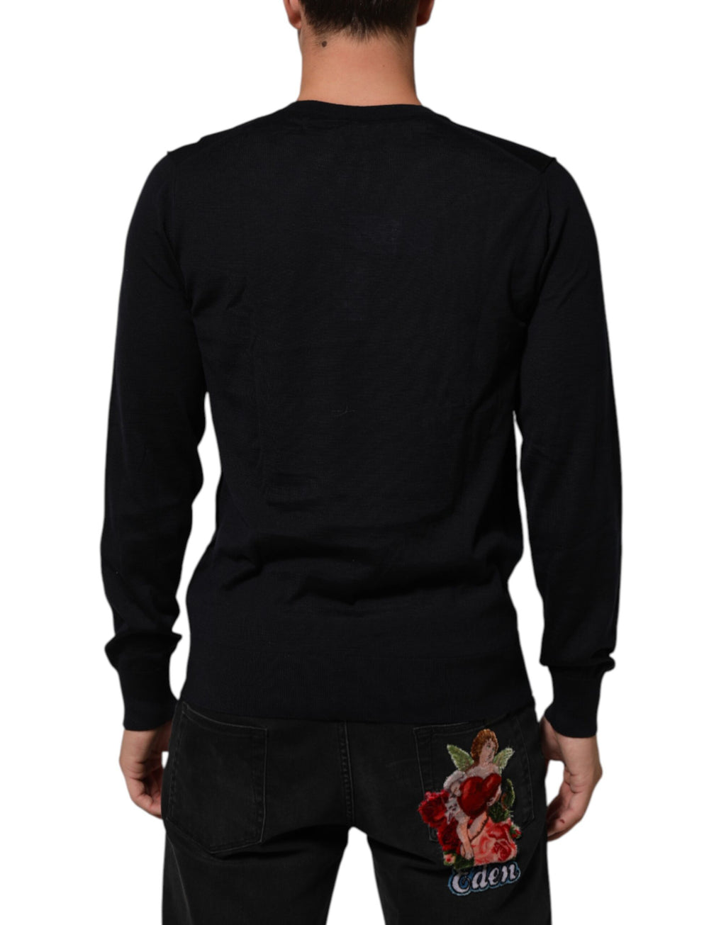 Pull en cachemire noir à col en V Dolce & Gabbana