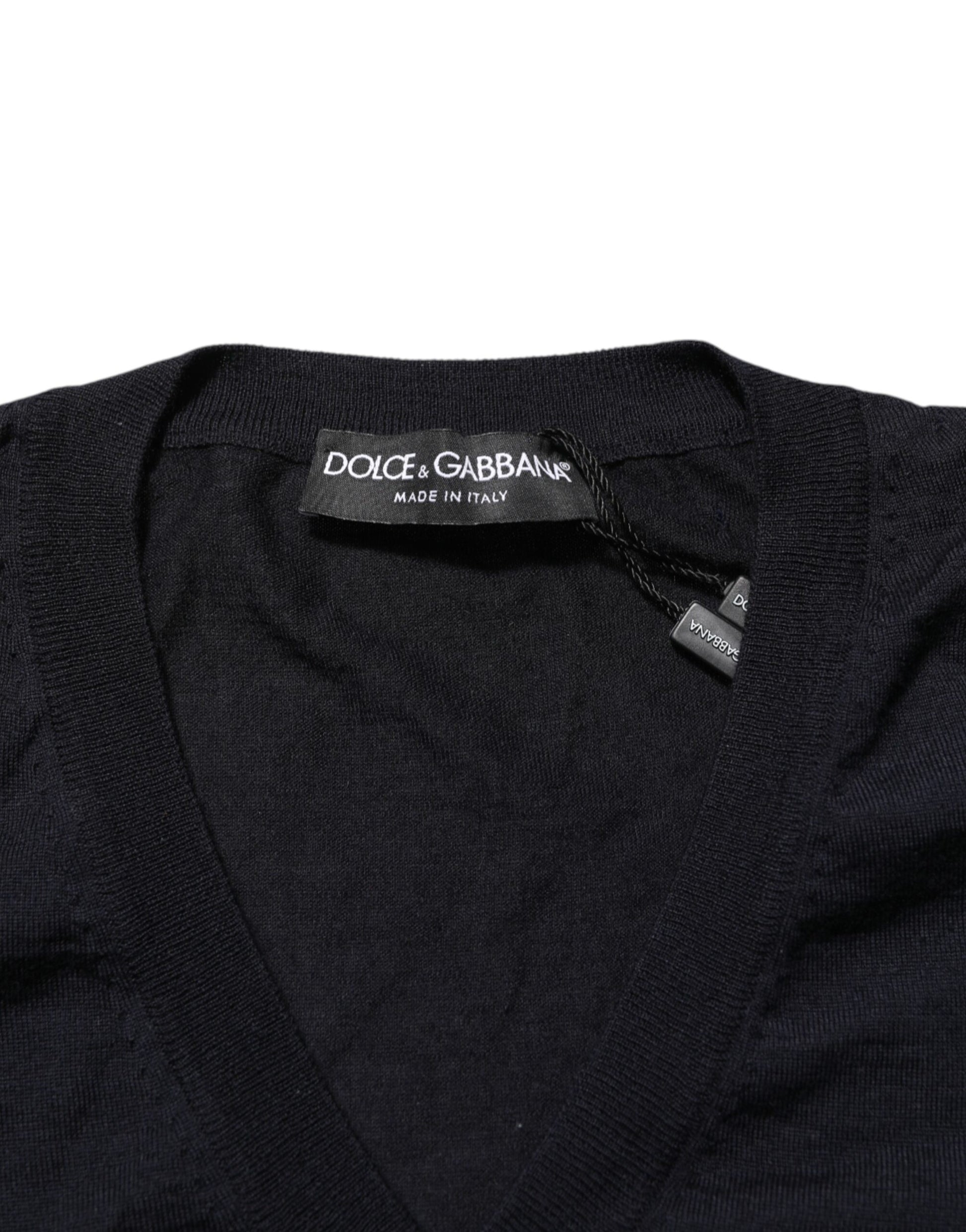 Pull en cachemire noir à col en V Dolce & Gabbana
