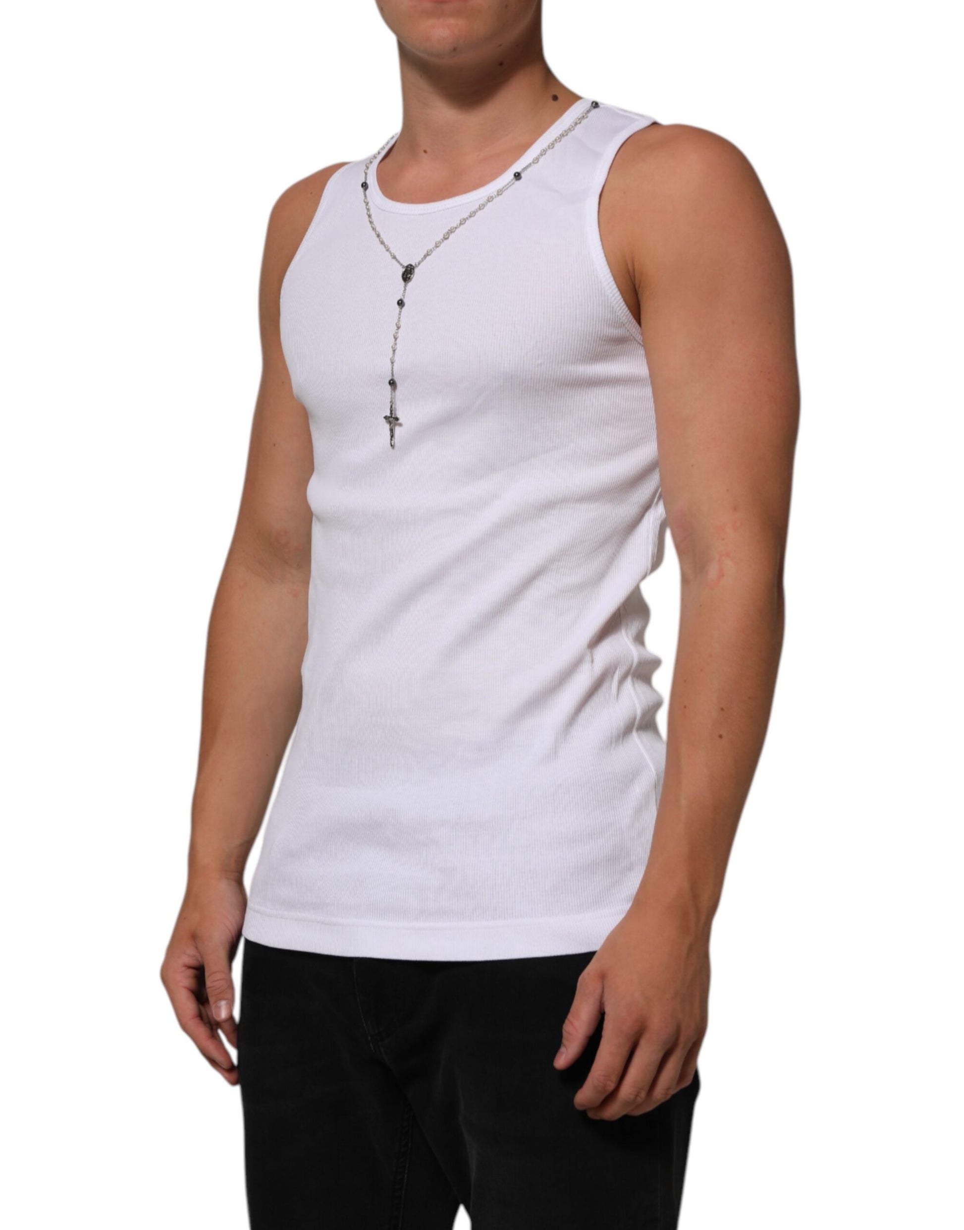 T-shirt débardeur en coton blanc avec collier chaîne Dolce & Gabbana