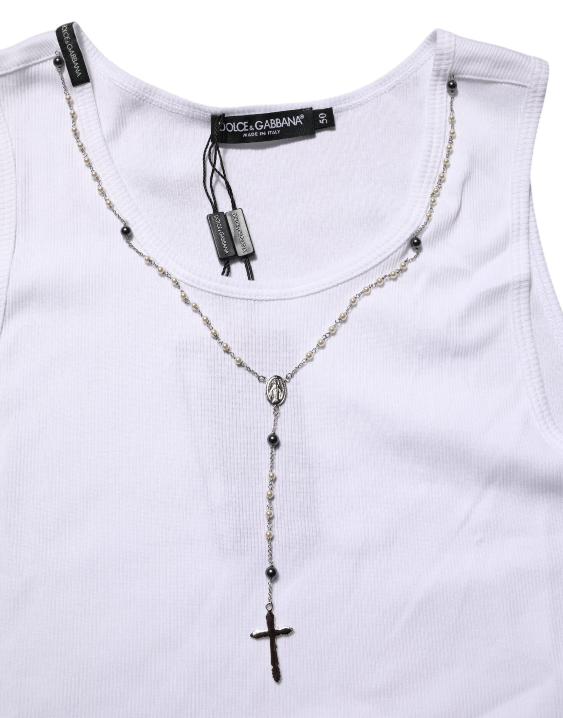 T-shirt débardeur en coton blanc avec collier chaîne Dolce & Gabbana