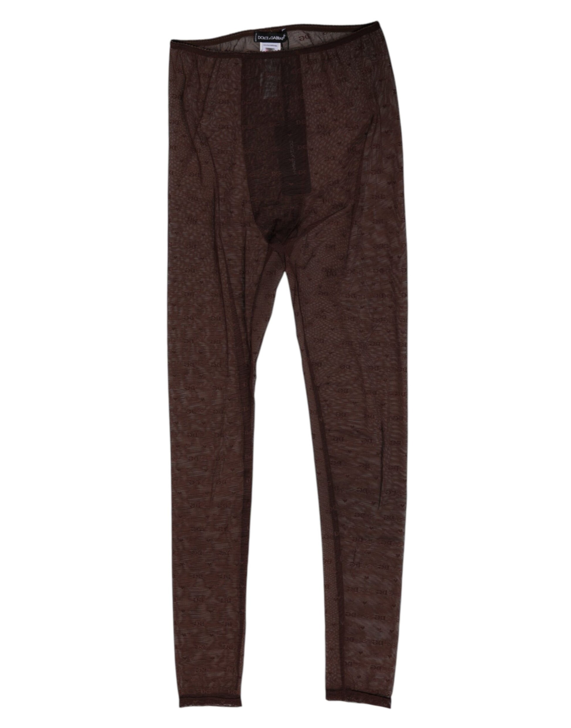 Dolce & Gabbana Legging-Pantalon Sous-vêtement en Nylon Marron avec Dentelle Logo