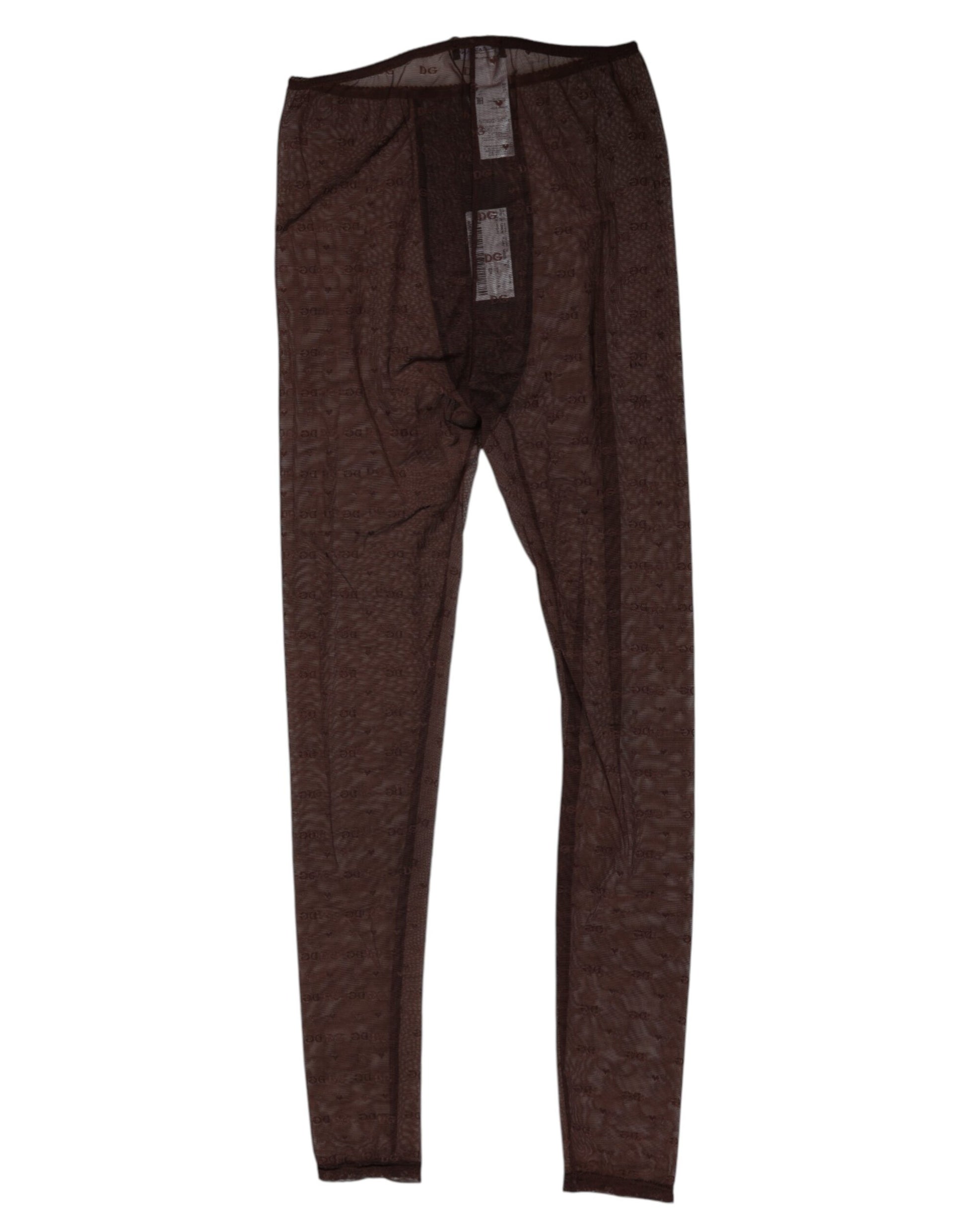 Dolce & Gabbana Legging-Pantalon Sous-vêtement en Nylon Marron avec Dentelle Logo