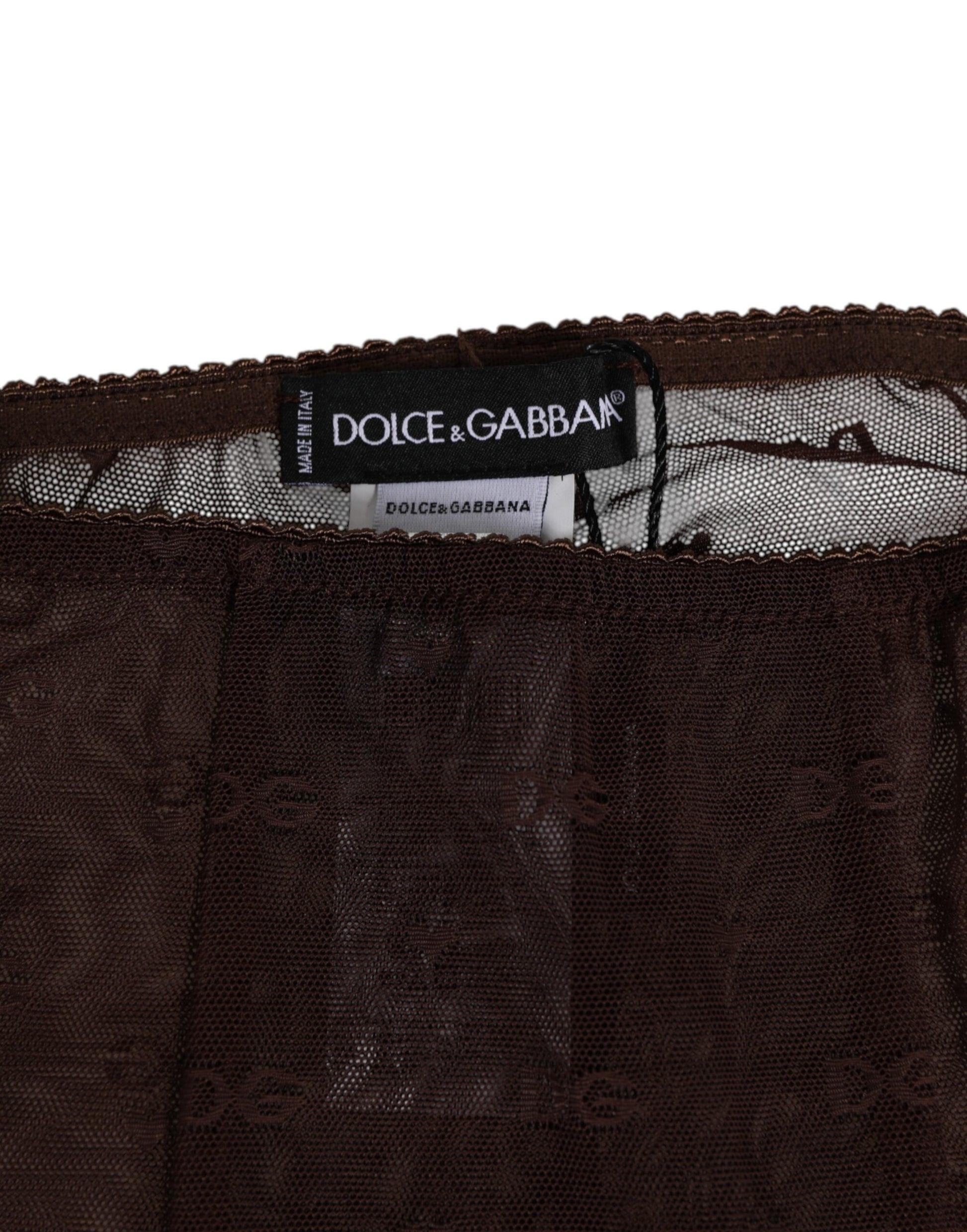 Dolce & Gabbana Legging-Pantalon Sous-vêtement en Nylon Marron avec Dentelle Logo