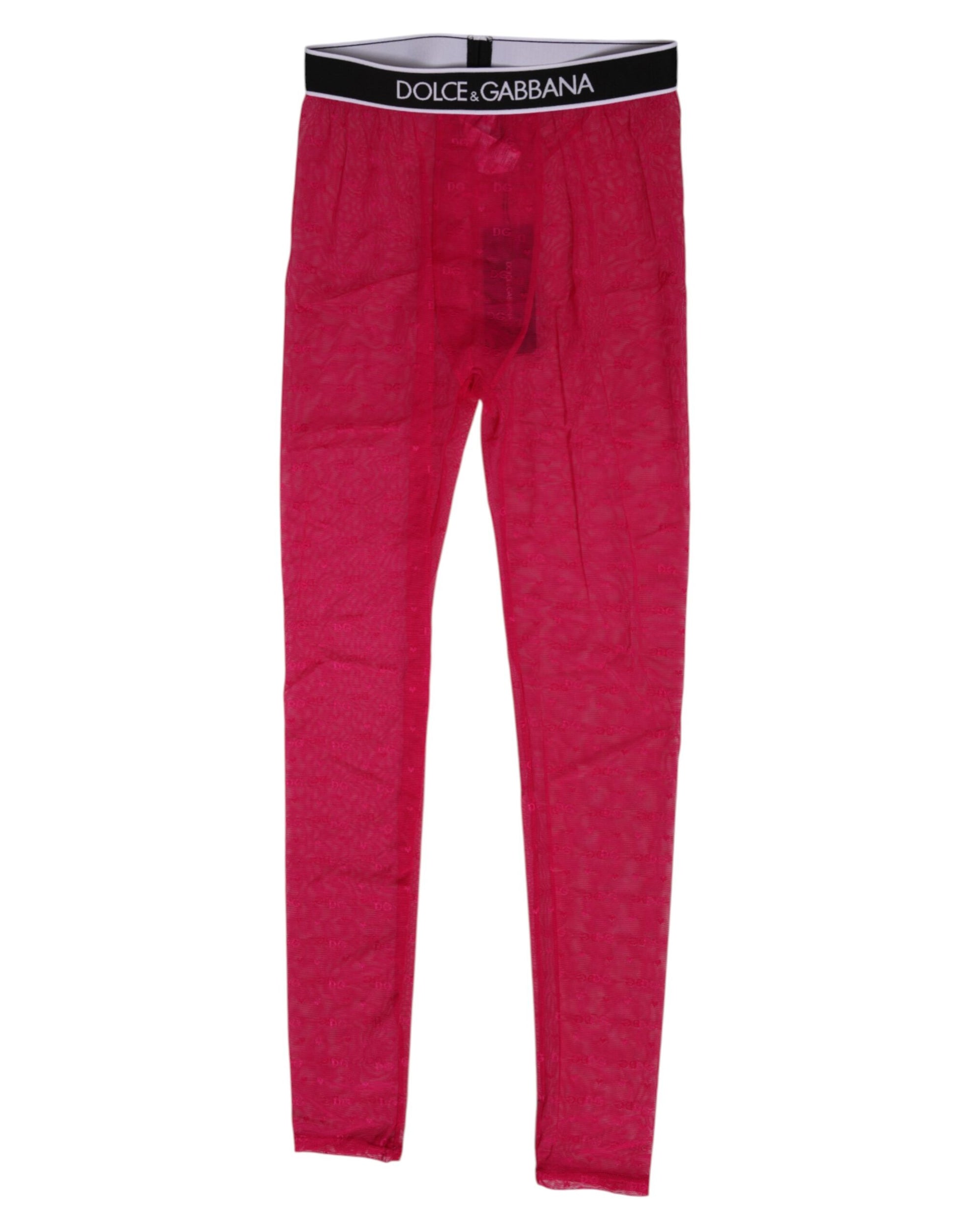 Dolce & Gabbana Legging Fuschia en Nylon avec Dentelle Logo Sous-vêtements