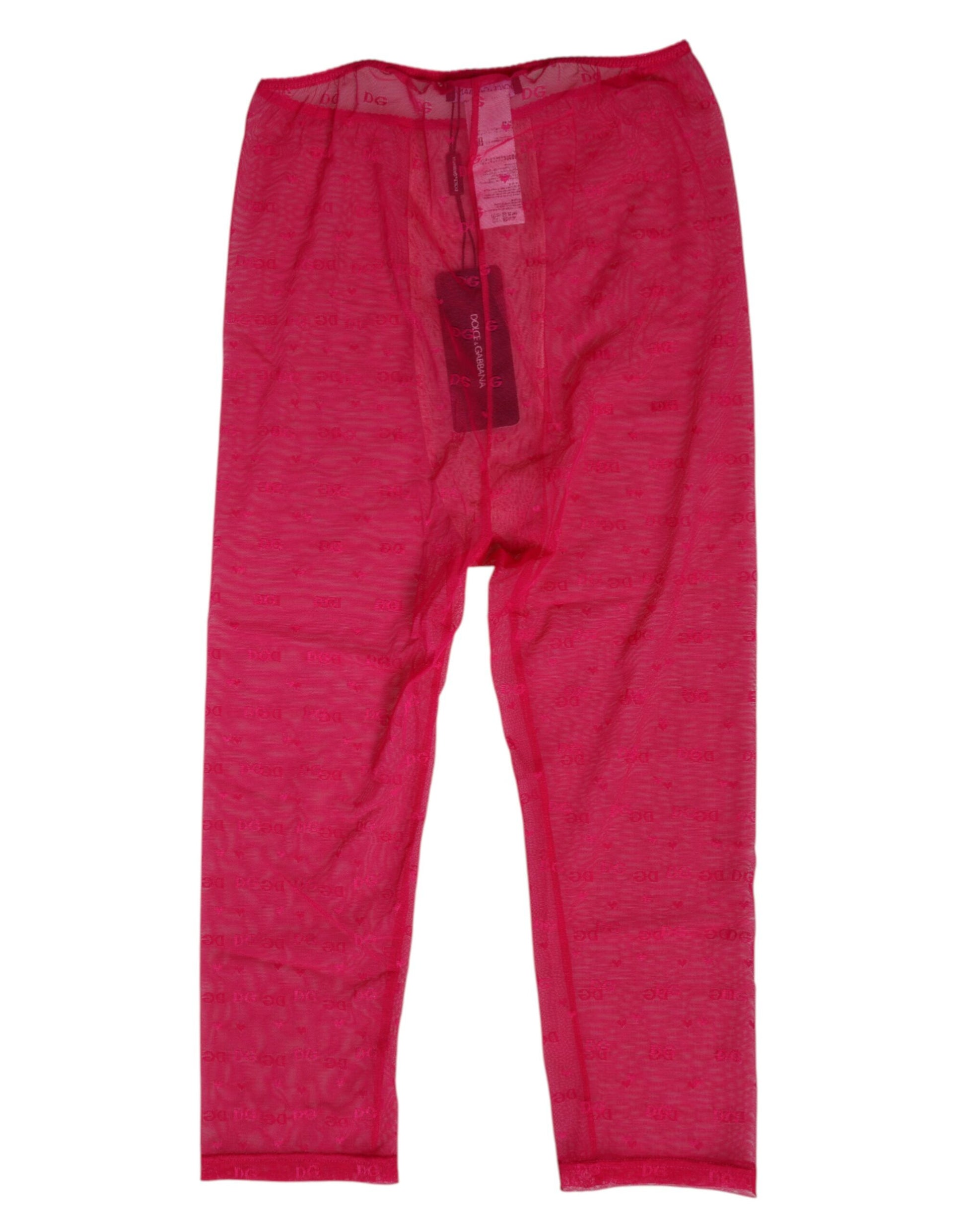Sous-vêtement pantalon moulant mi-long en dentelle avec logo fuchsia Dolce & Gabbana