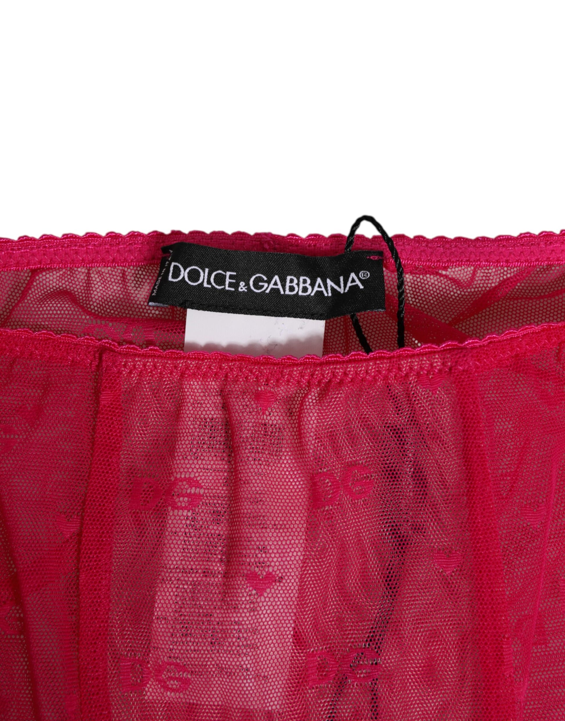 Sous-vêtement pantalon moulant mi-long en dentelle avec logo fuchsia Dolce & Gabbana