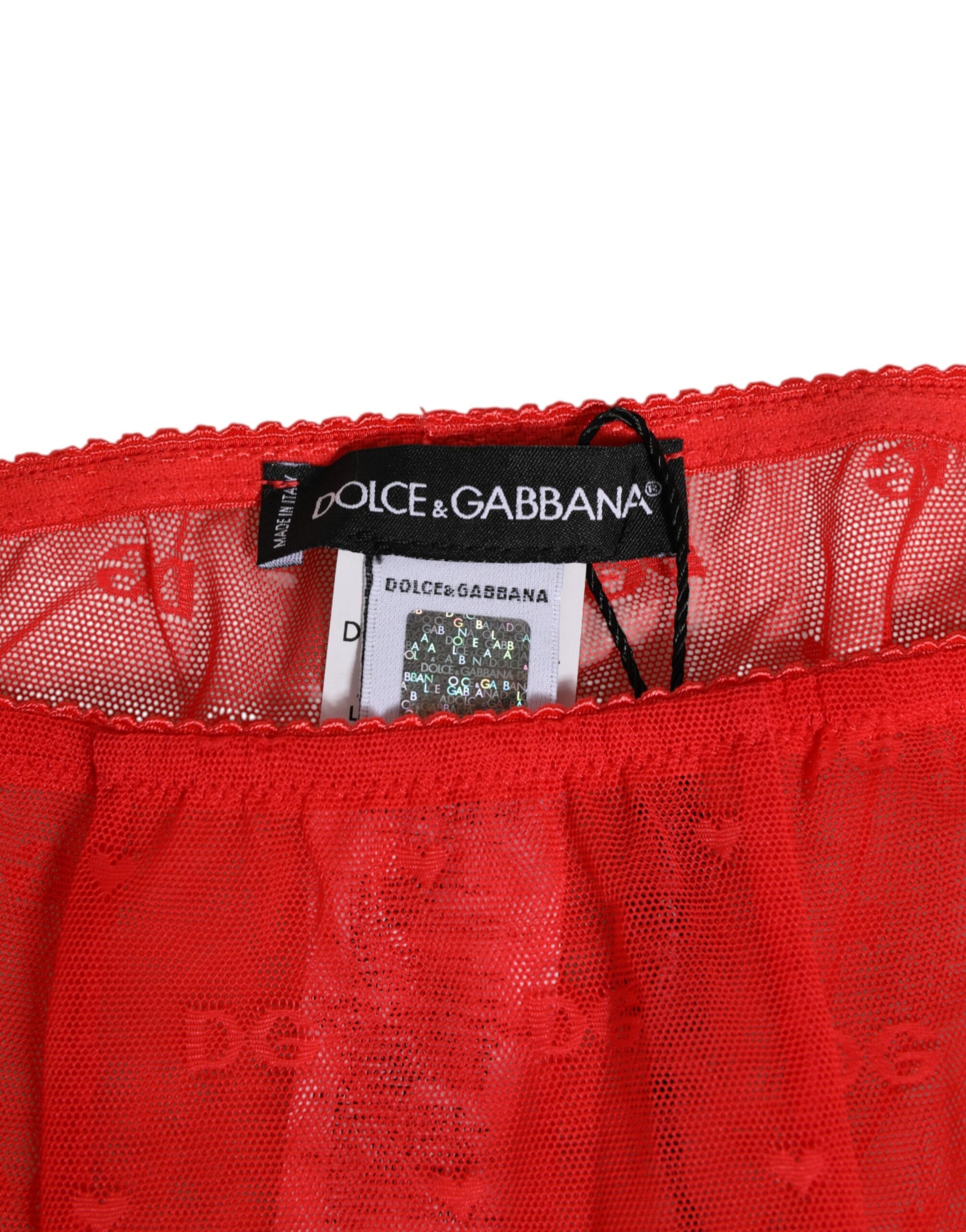 Dolce & Gabbana Leggings culotte en nylon rouge à logo en dentelle Sous-vêtements