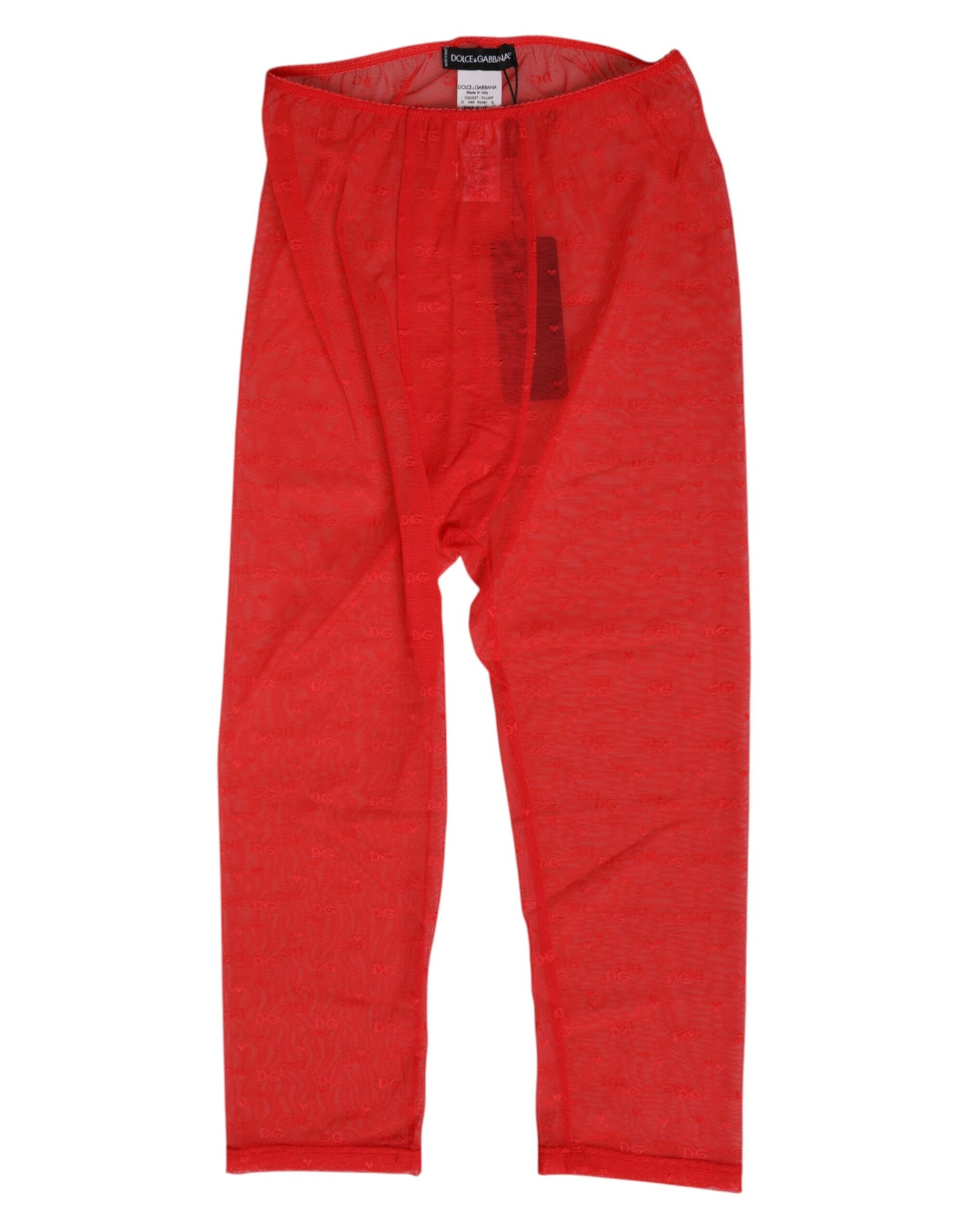 Sous-vêtements moulants mi-longs en dentelle rouge à logo Dolce & Gabbana