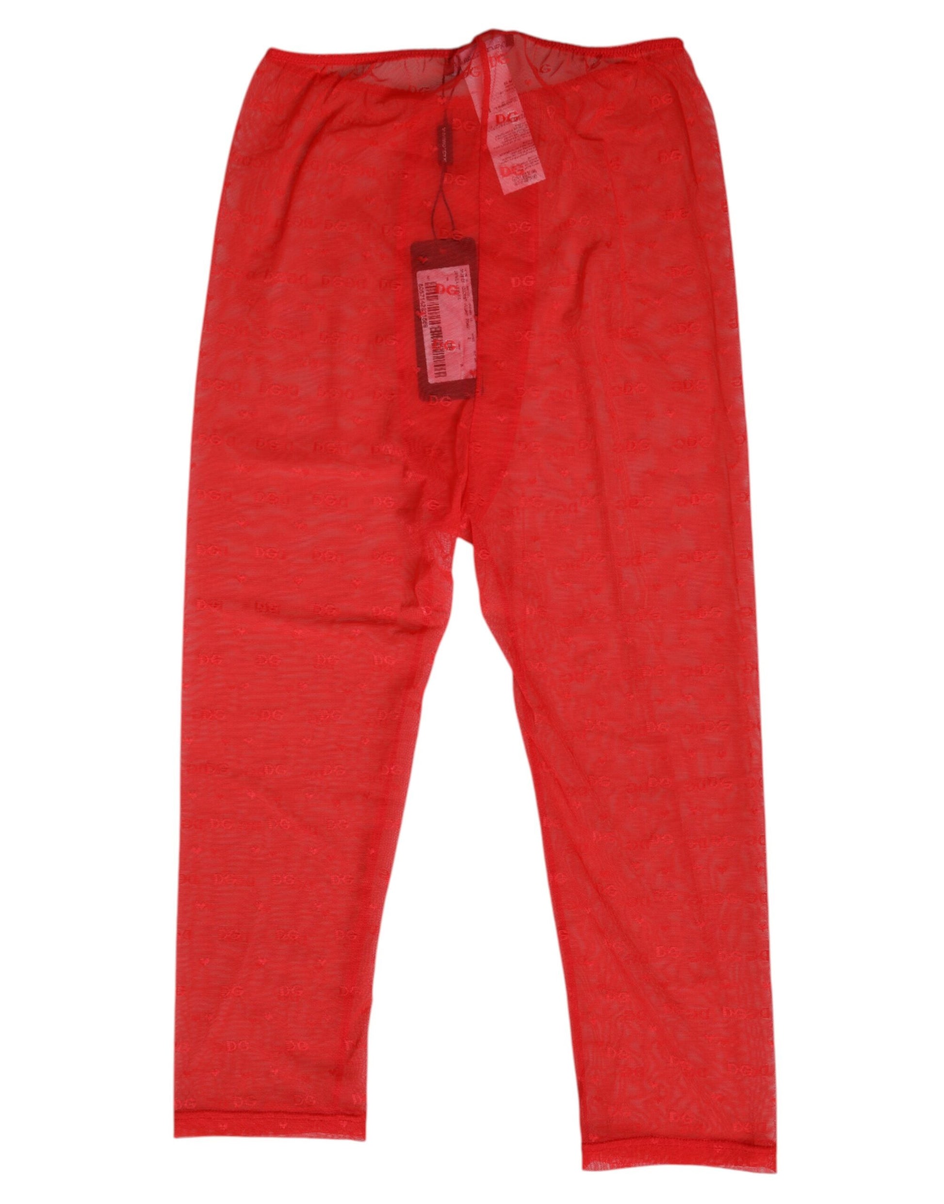 Sous-vêtements moulants mi-longs en dentelle rouge à logo Dolce & Gabbana