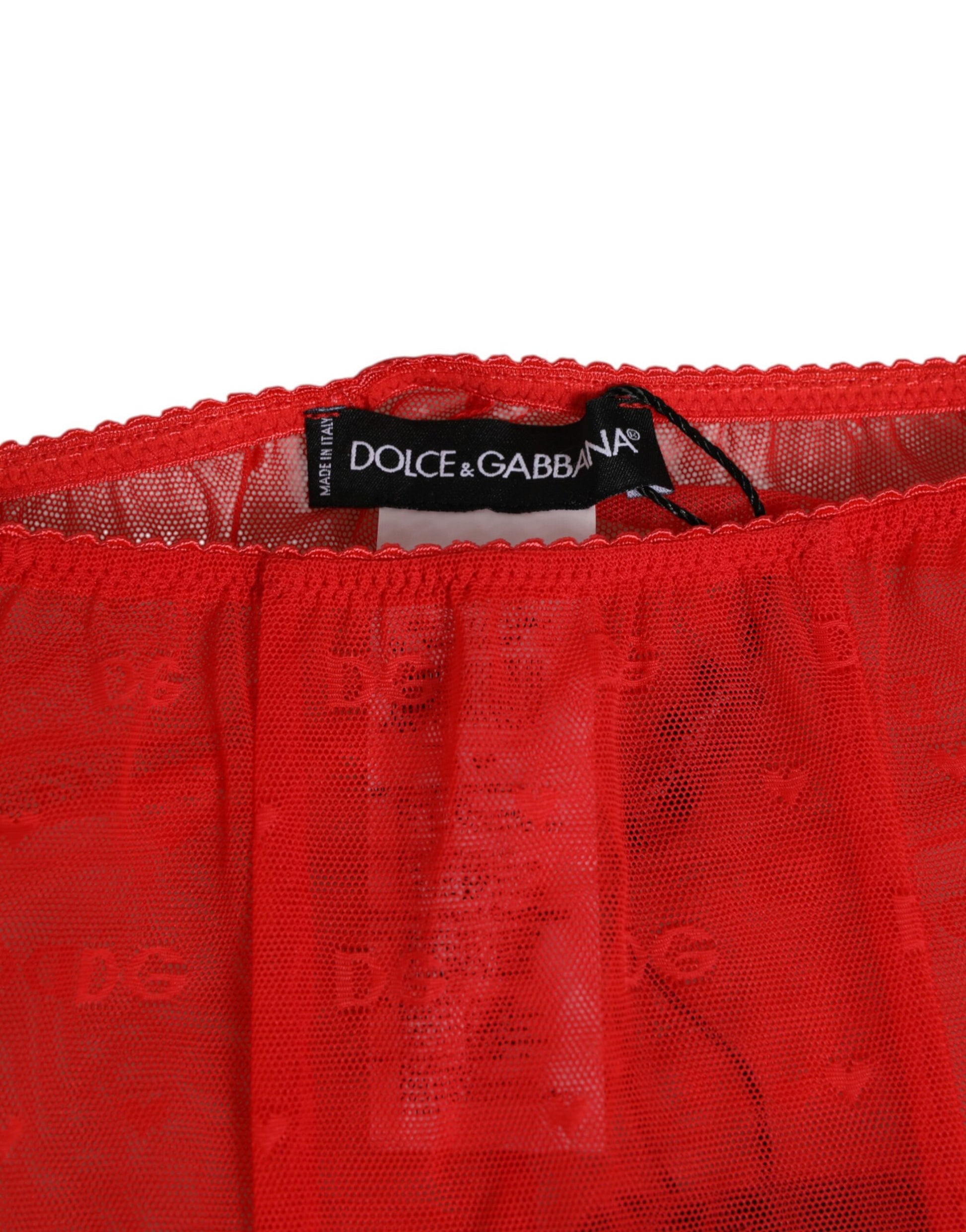 Sous-vêtements moulants mi-longs en dentelle rouge à logo Dolce & Gabbana