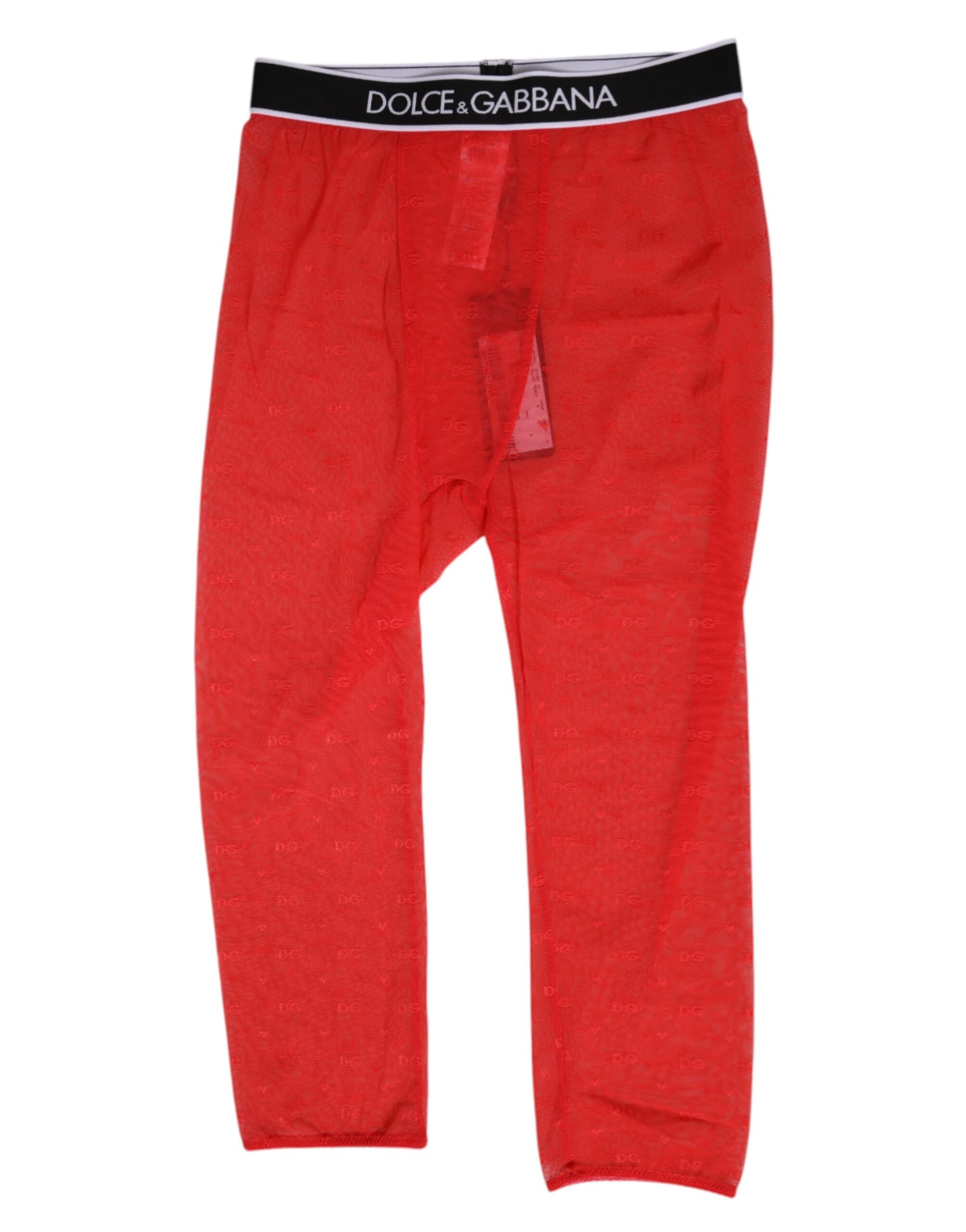 Sous-vêtements moulants mi-longs en dentelle rouge à logo Dolce & Gabbana