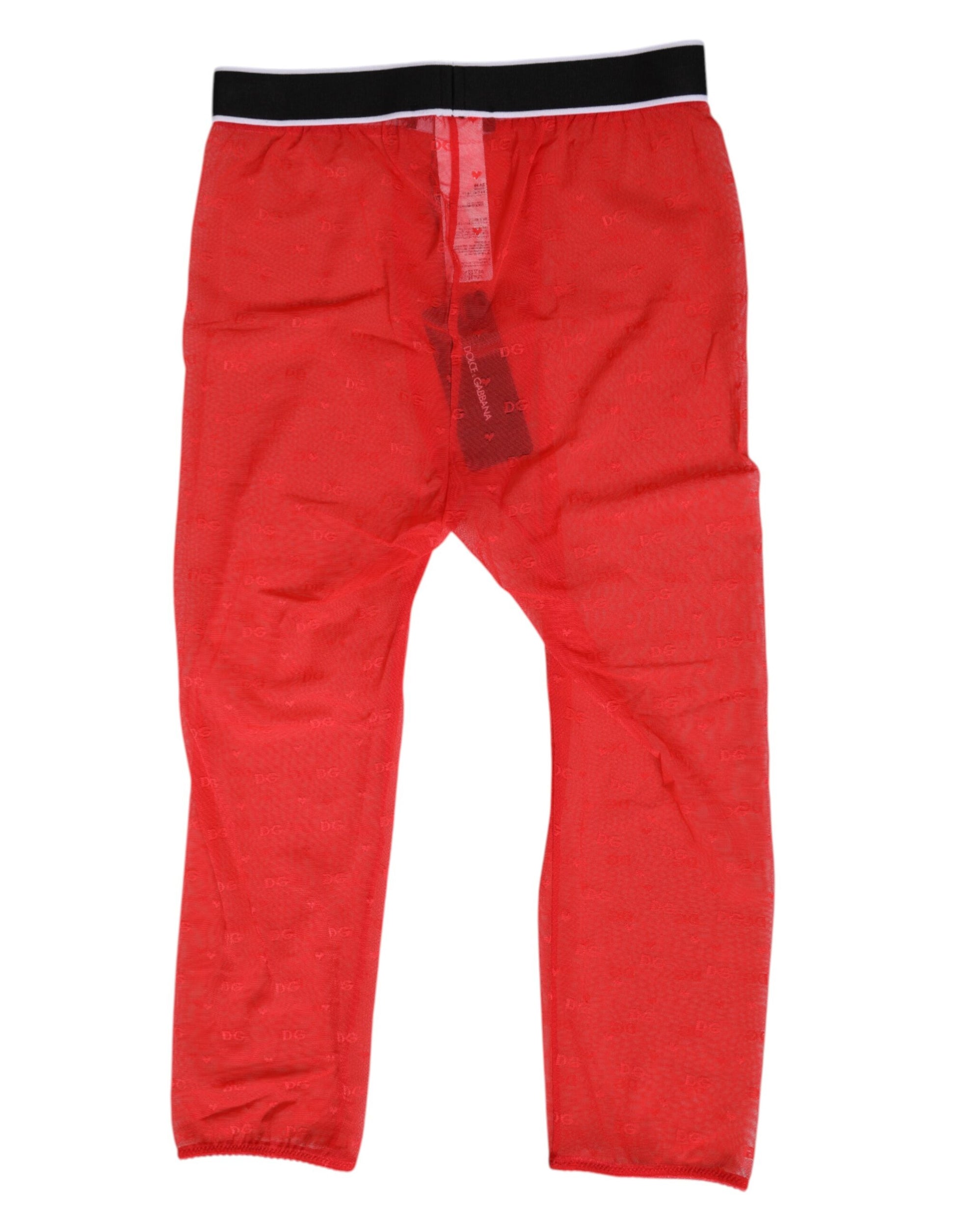 Sous-vêtements moulants mi-longs en dentelle rouge à logo Dolce & Gabbana