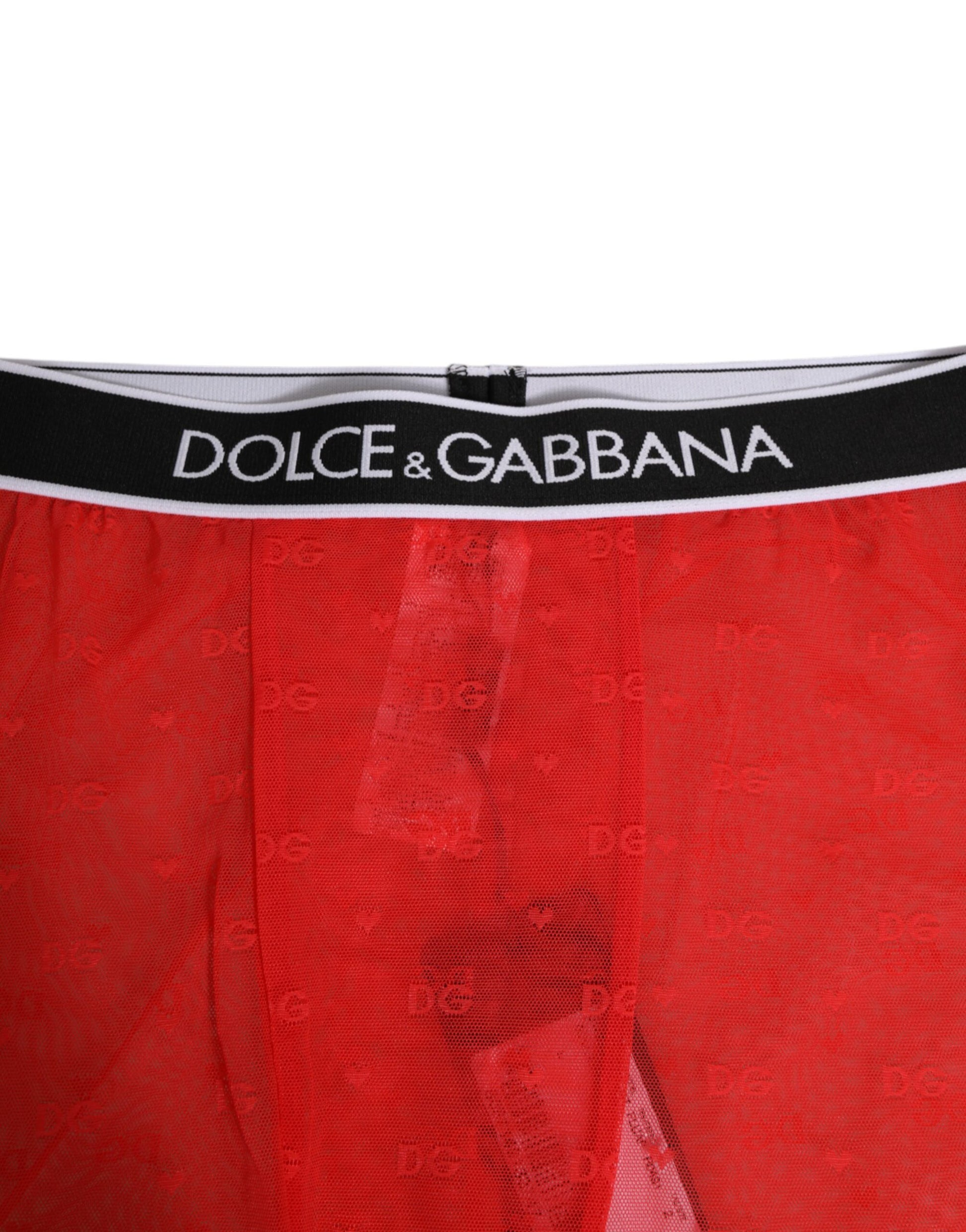 Sous-vêtements moulants mi-longs en dentelle rouge à logo Dolce & Gabbana