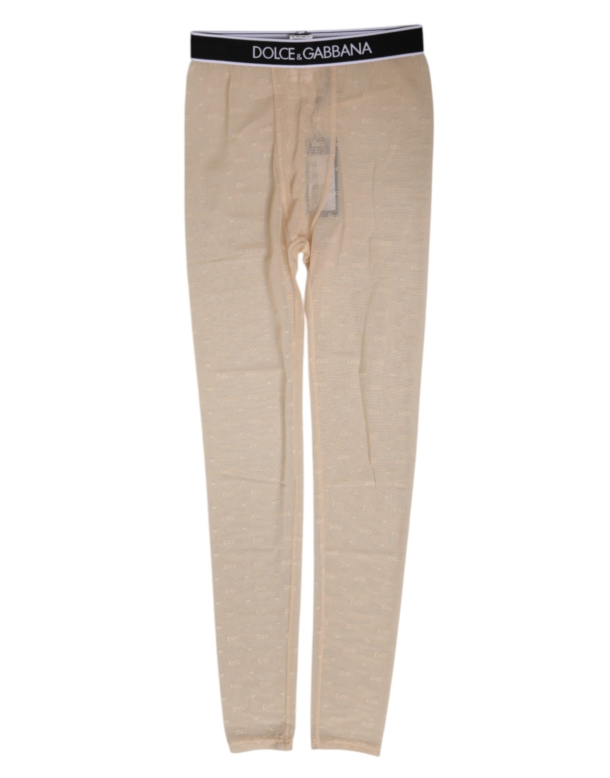 Dolce & Gabbana Legging Culotte Beige Nylon Dentelle Logo