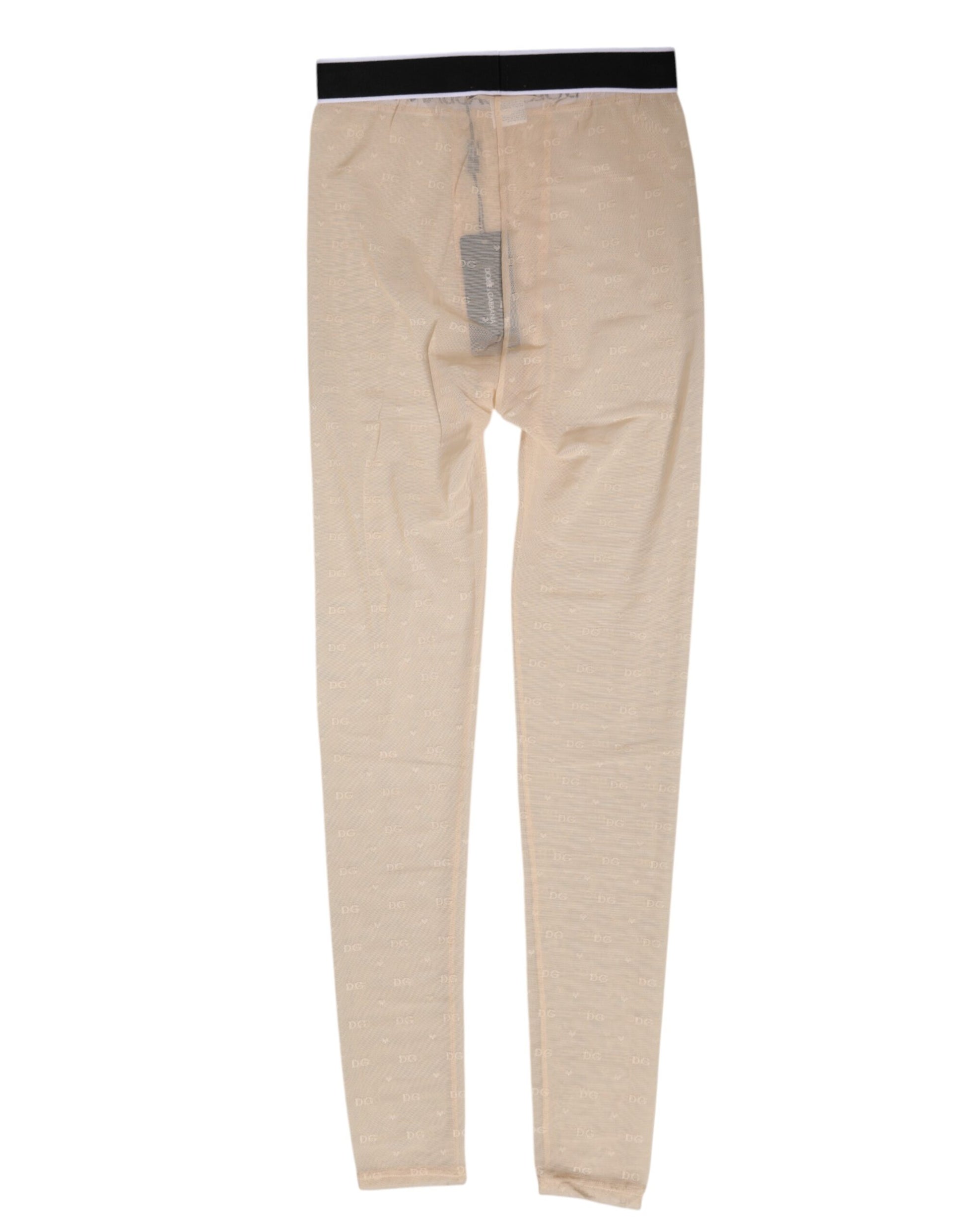Dolce & Gabbana Legging Culotte Beige Nylon Dentelle Logo