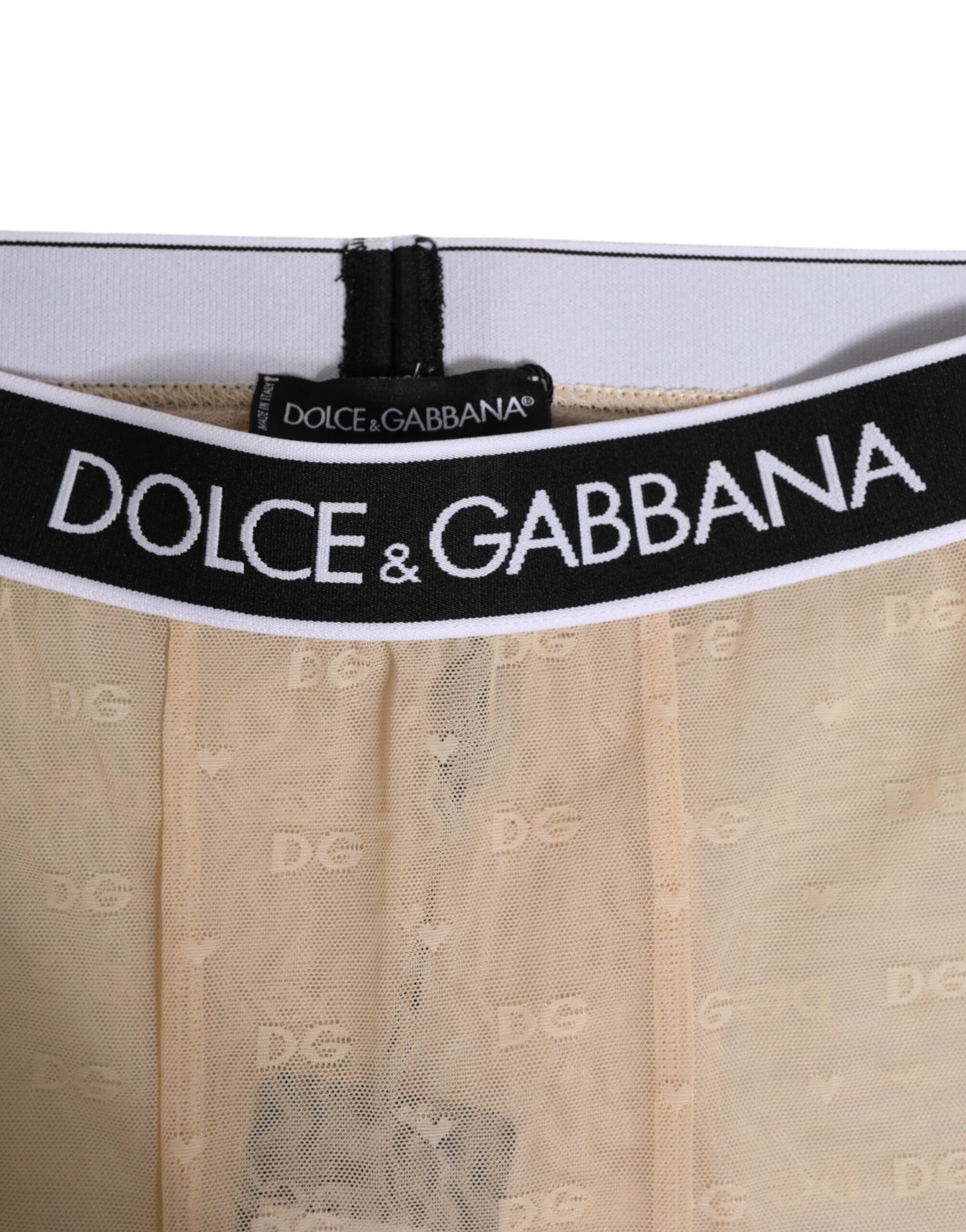 Dolce & Gabbana Legging Culotte Beige Nylon Dentelle Logo
