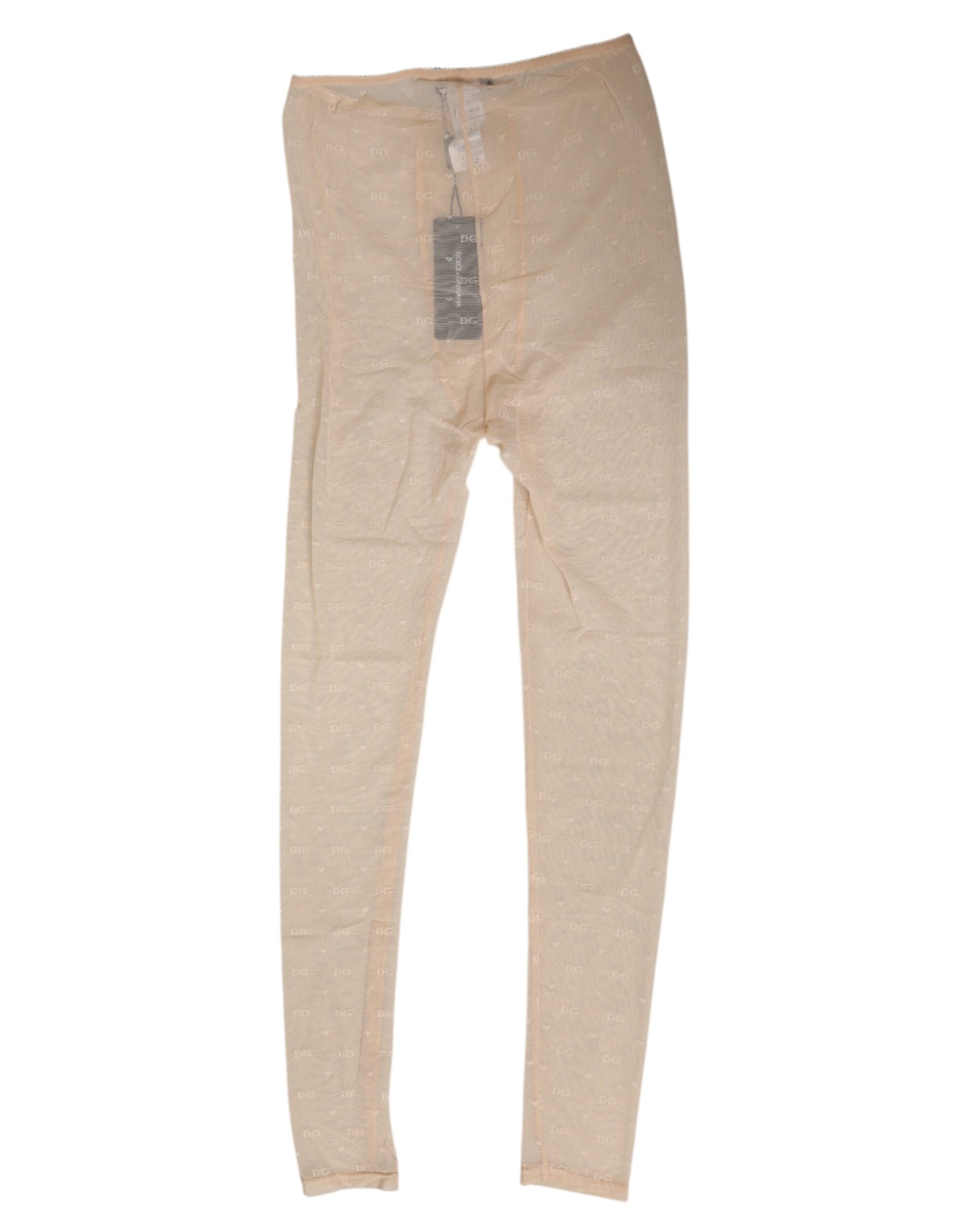Sous-vêtements leggings Dolce & Gabbana en nylon beige extensible avec dentelle et logo