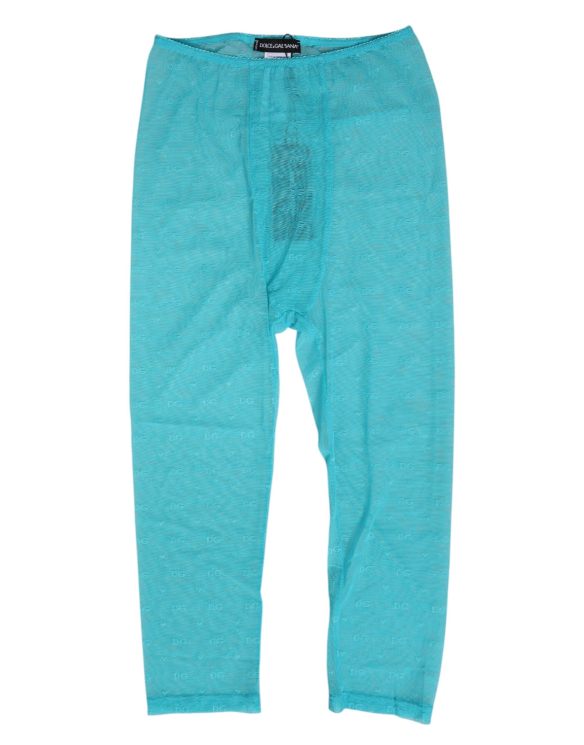 Sous-vêtement pantalon moulant mi-long en dentelle avec logo Dolce & Gabbana Light Blue