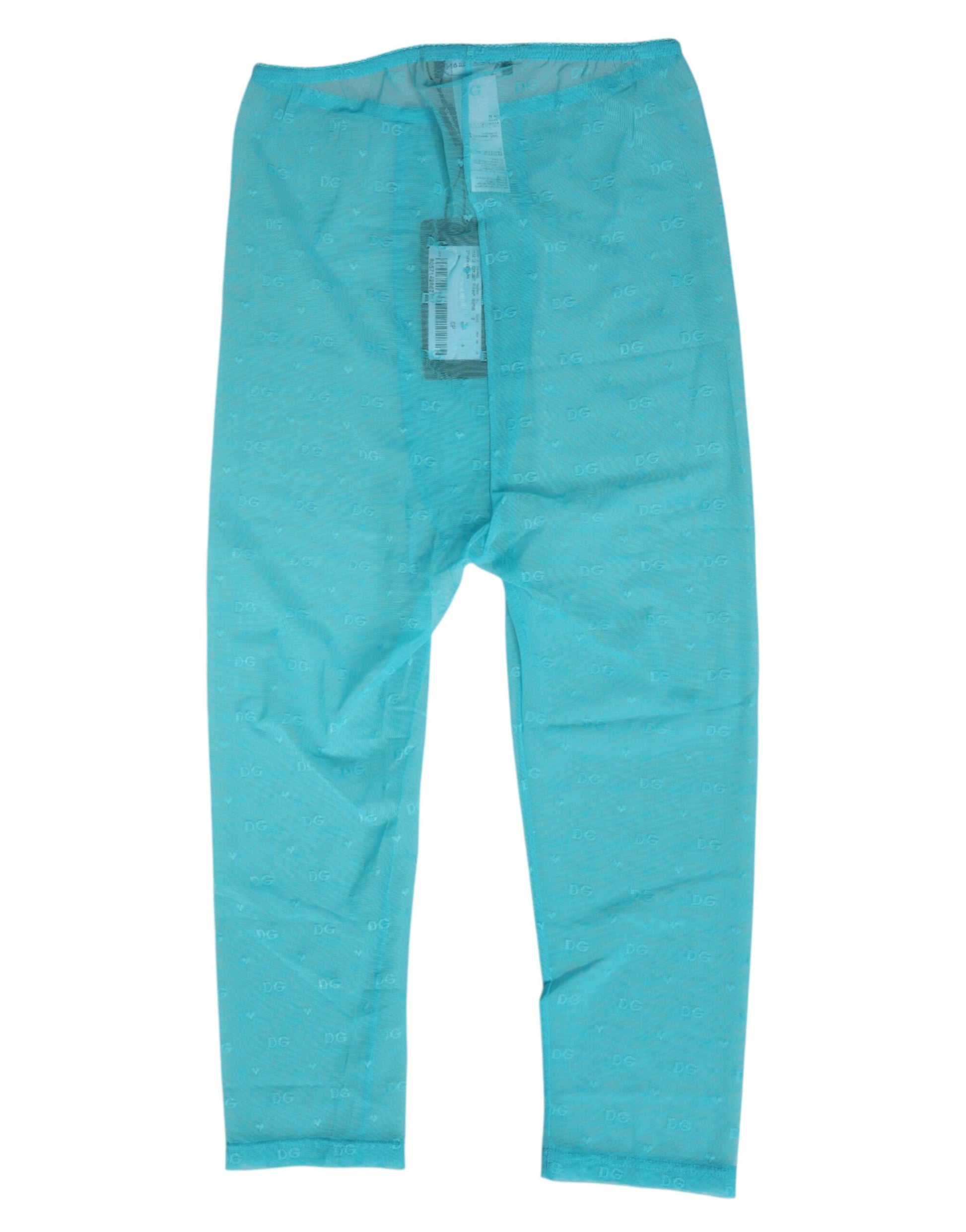 Sous-vêtement pantalon moulant mi-long en dentelle avec logo Dolce & Gabbana Light Blue